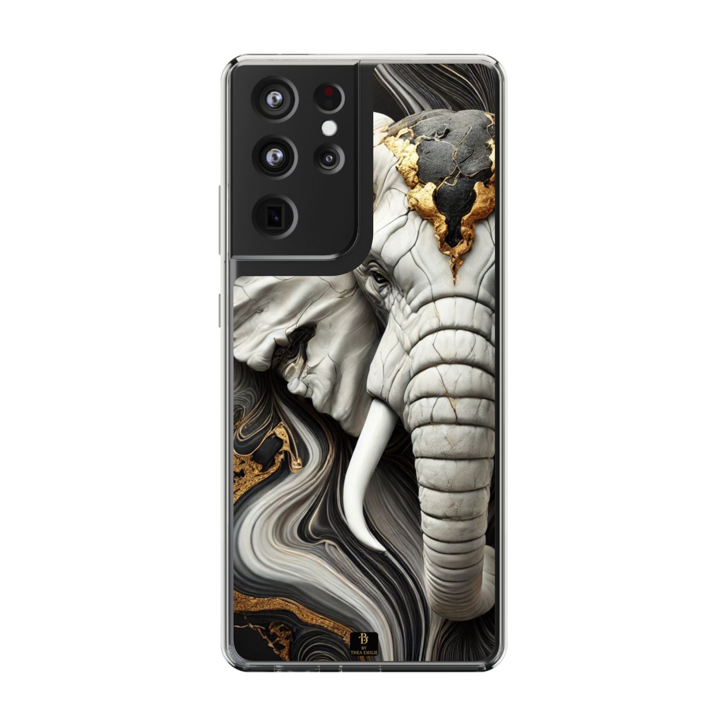 Artistic Elephant Clear Phone Case – Marble & Gold Wildlife Design for iPhone