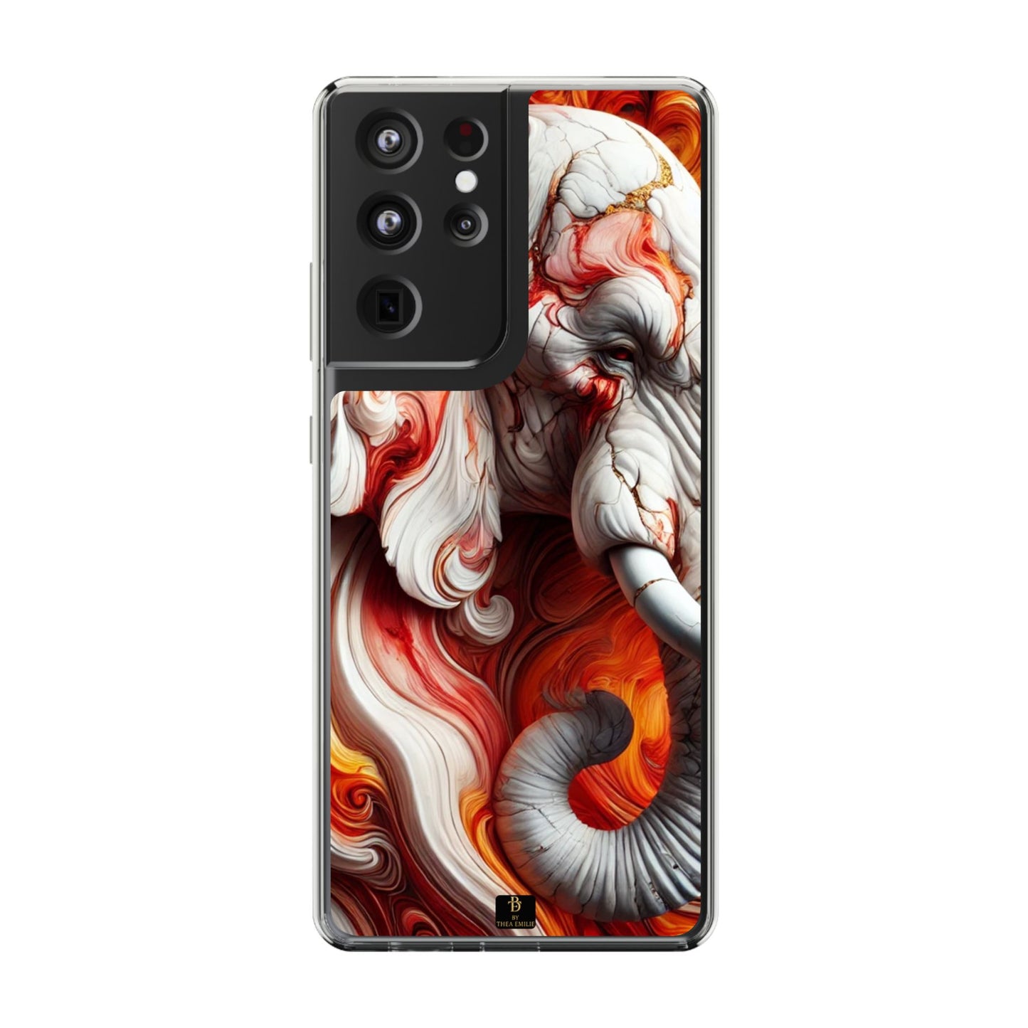 Fiery Marble Elephant Clear Phone Case – Bold Red & Orange Artistic Design for iPhone