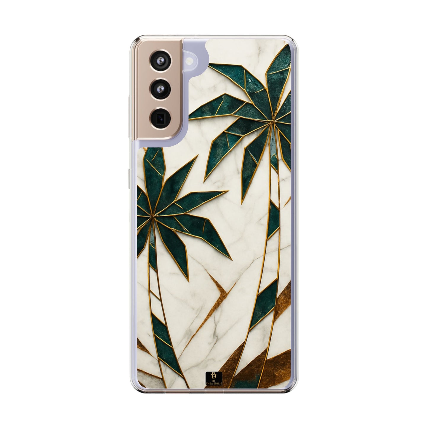 Marble Palm Tree Phone Case – Artistic Green & Gold Tropical Design
