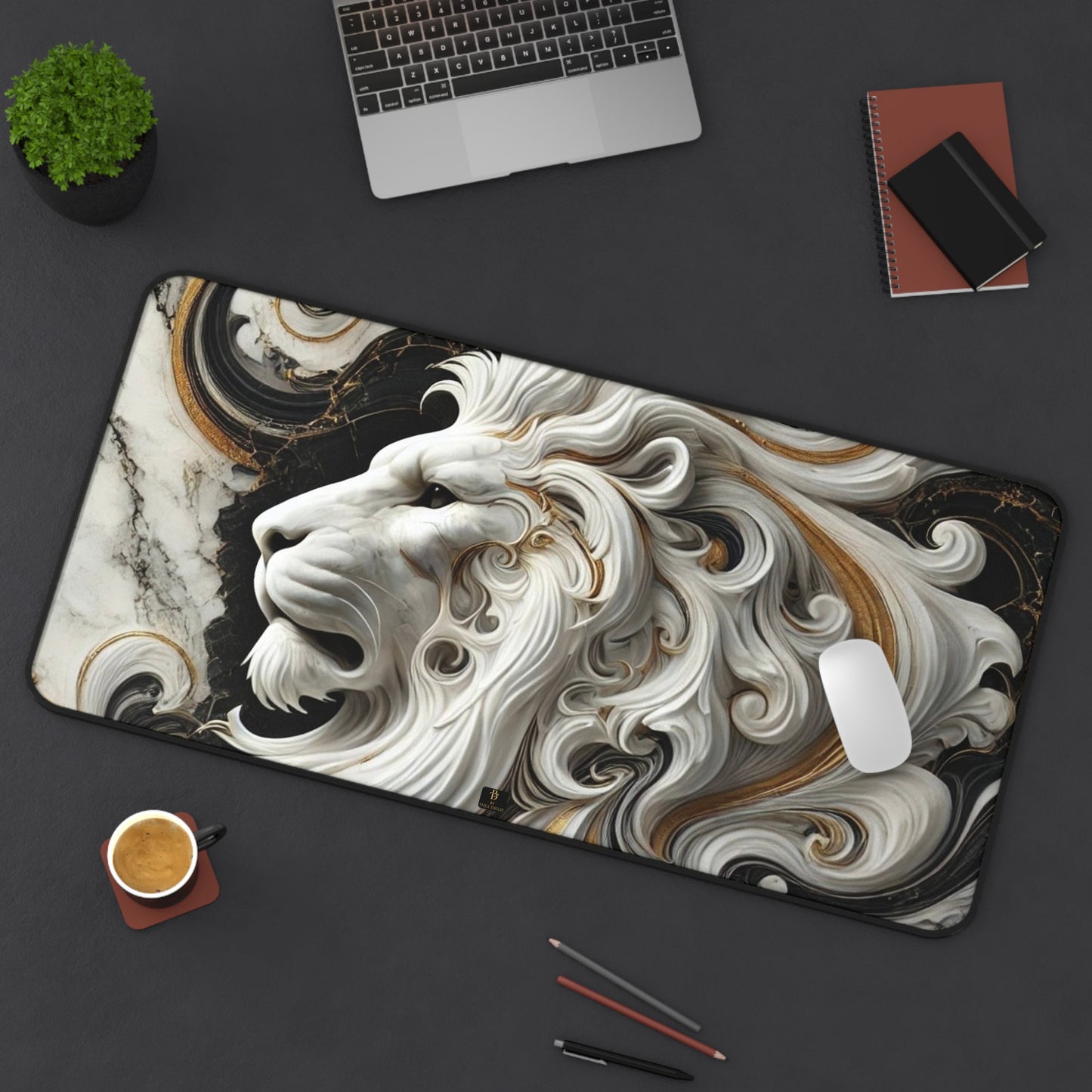 Marble Lion Desk Pad – Luxury Gold & Black Mouse Mat in 3 Sizes