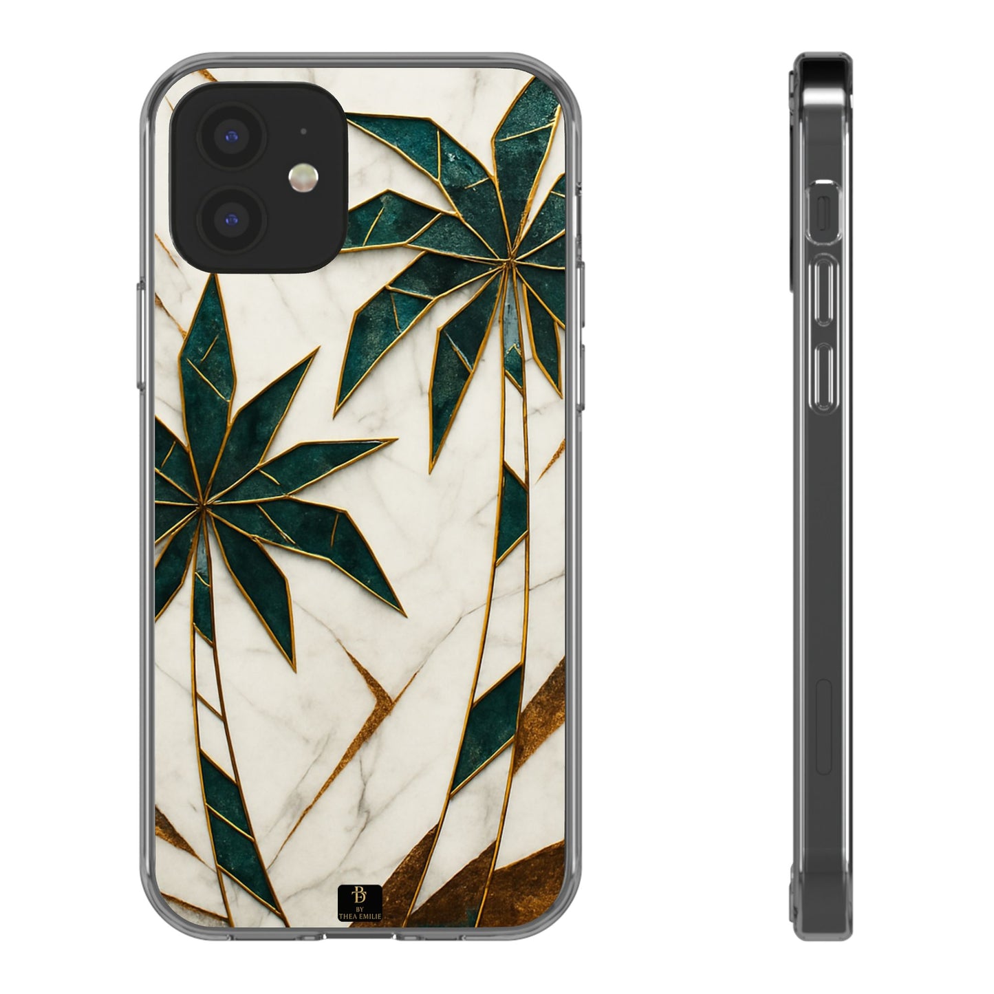 Marble Palm Tree Phone Case – Artistic Green & Gold Tropical Design