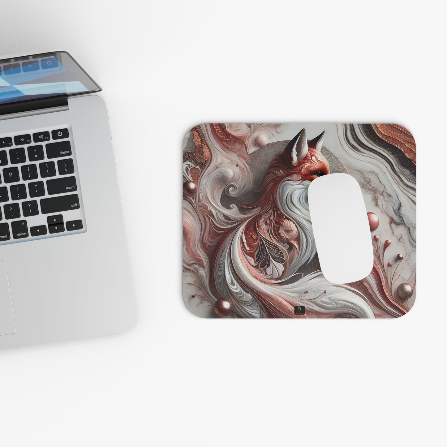 Elegant Pink Fox Marble Desk Mat – Red & Pearl Abstract Design