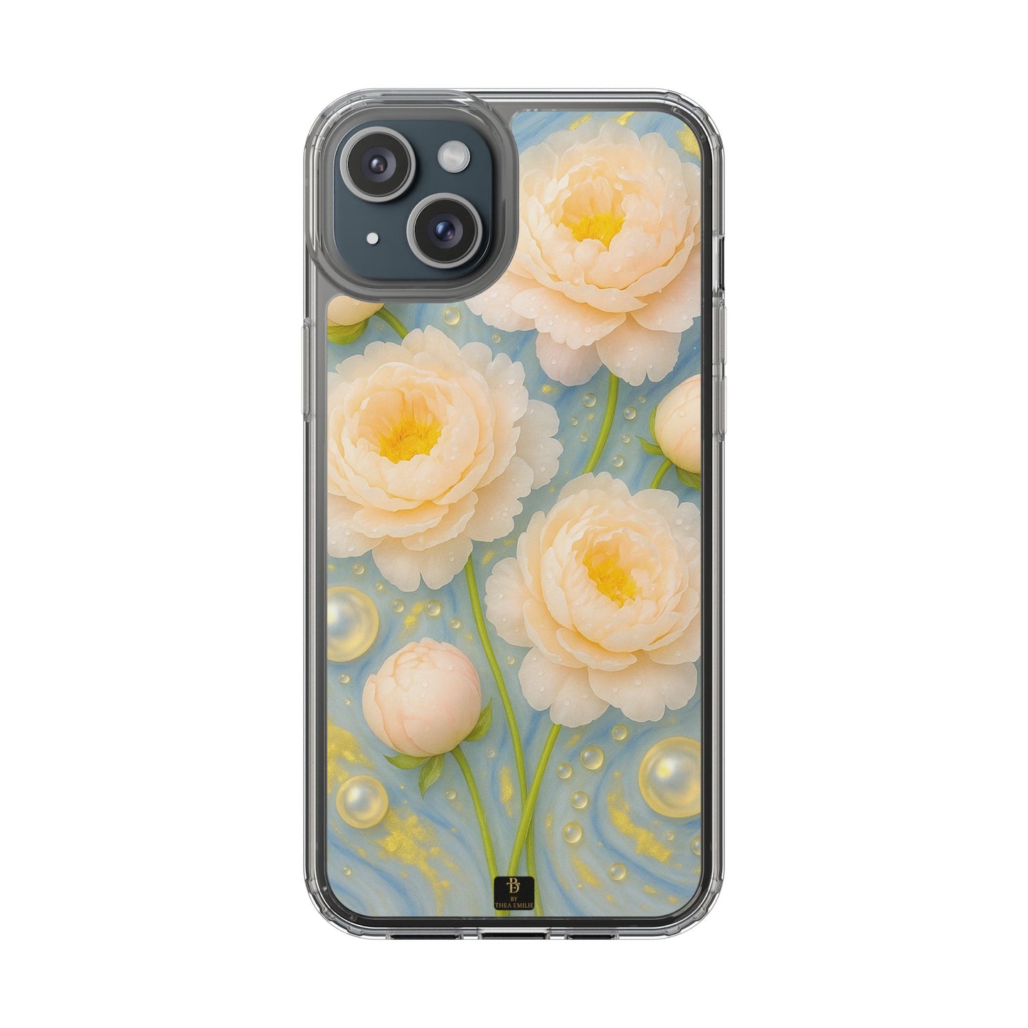 Peonies Marble Phone Case – Blue, White & Gold Artistic Design