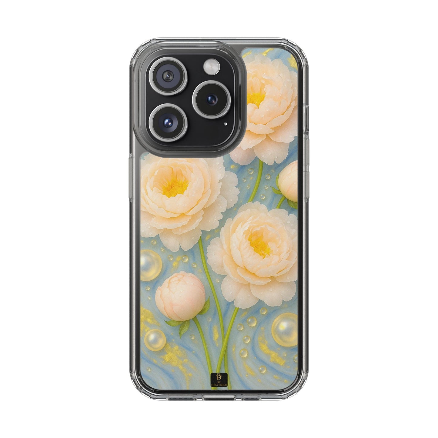 Peonies Marble Phone Case – Blue, White & Gold Artistic Design