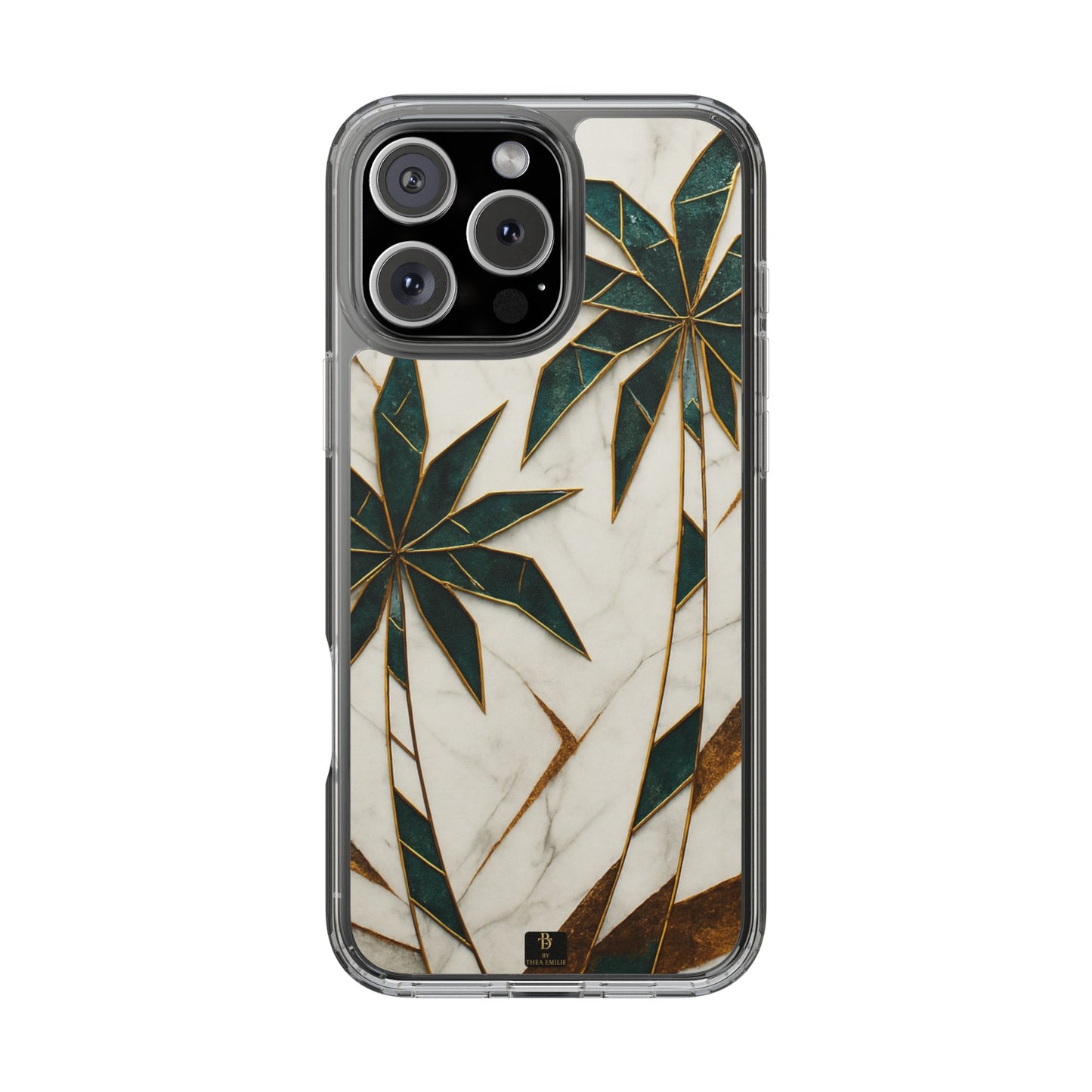 Marble Palm Tree Phone Case – Artistic Green & Gold Tropical Design