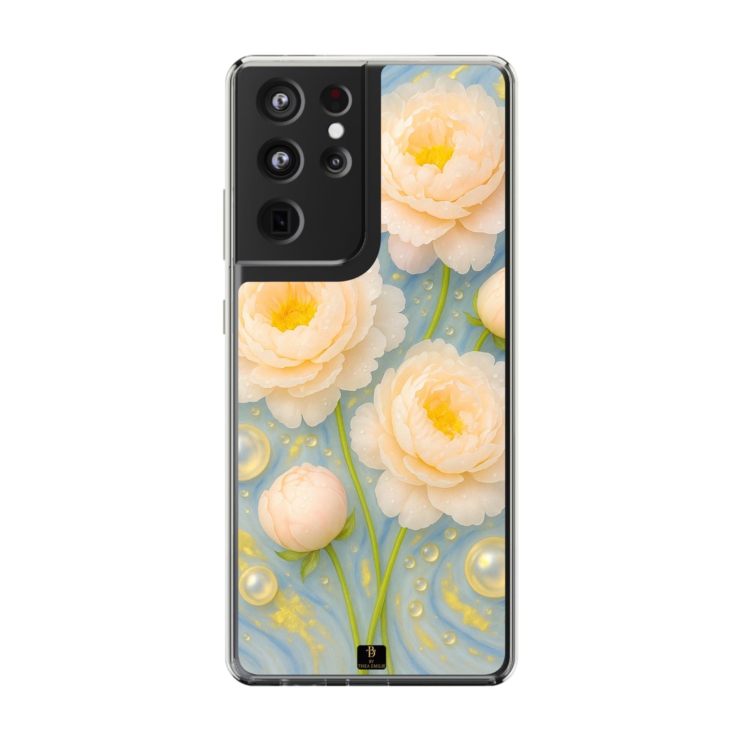 Peonies Marble Phone Case – Blue, White & Gold Artistic Design