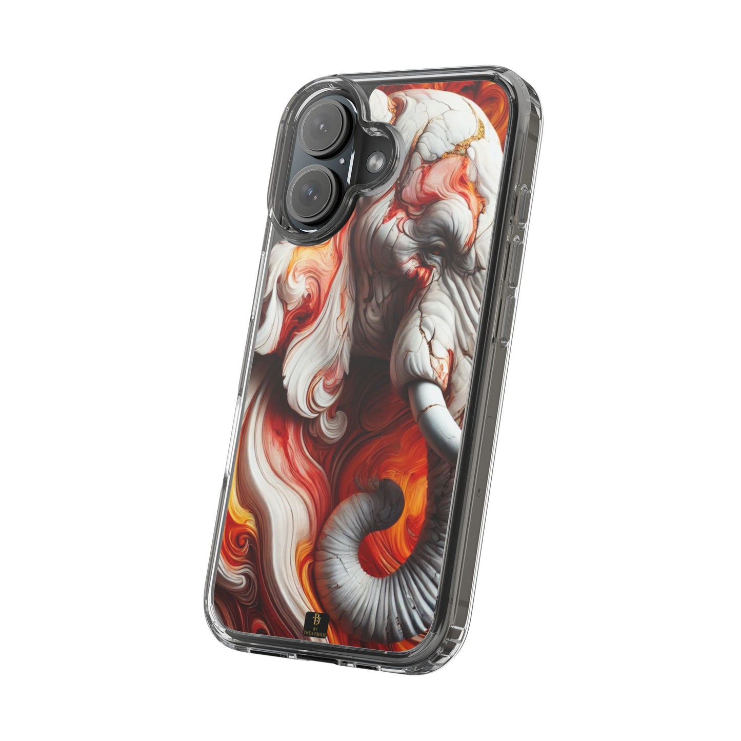Fiery Marble Elephant Clear Phone Case – Bold Red & Orange Artistic Design for iPhone