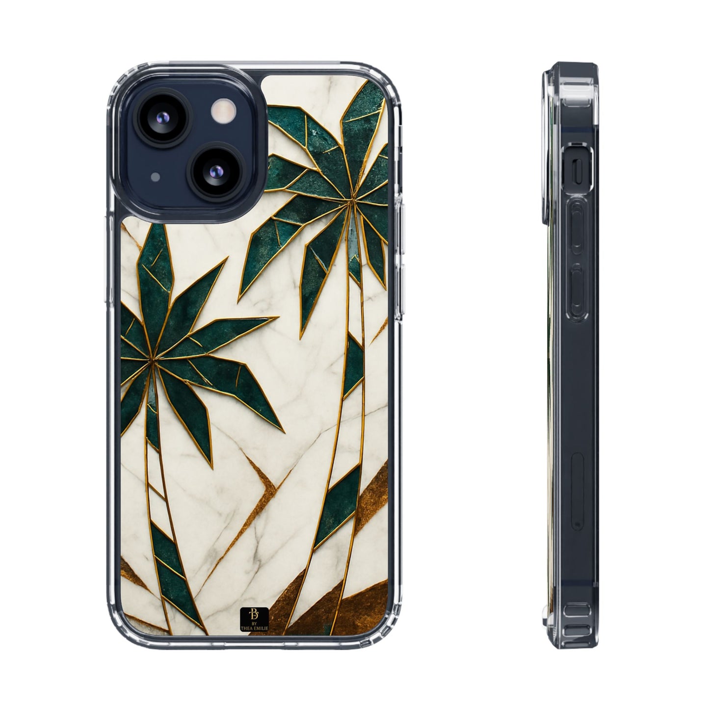 Marble Palm Tree Phone Case – Artistic Green & Gold Tropical Design