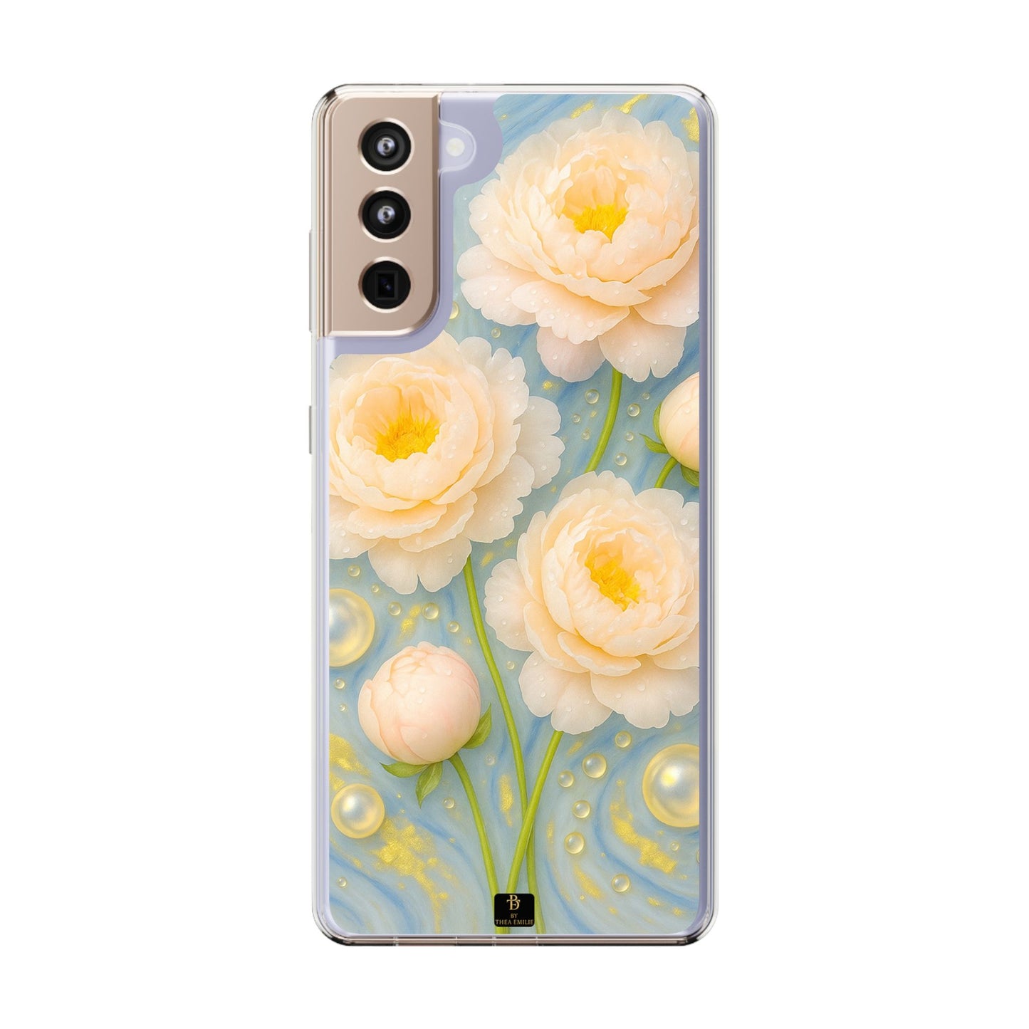 Peonies Marble Phone Case – Blue, White & Gold Artistic Design