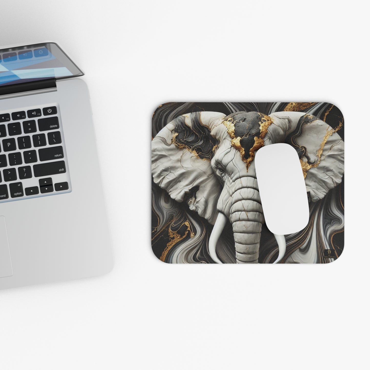 Powerful Elephant Mouse Pad – Marble Desk Art for Animal Lovers