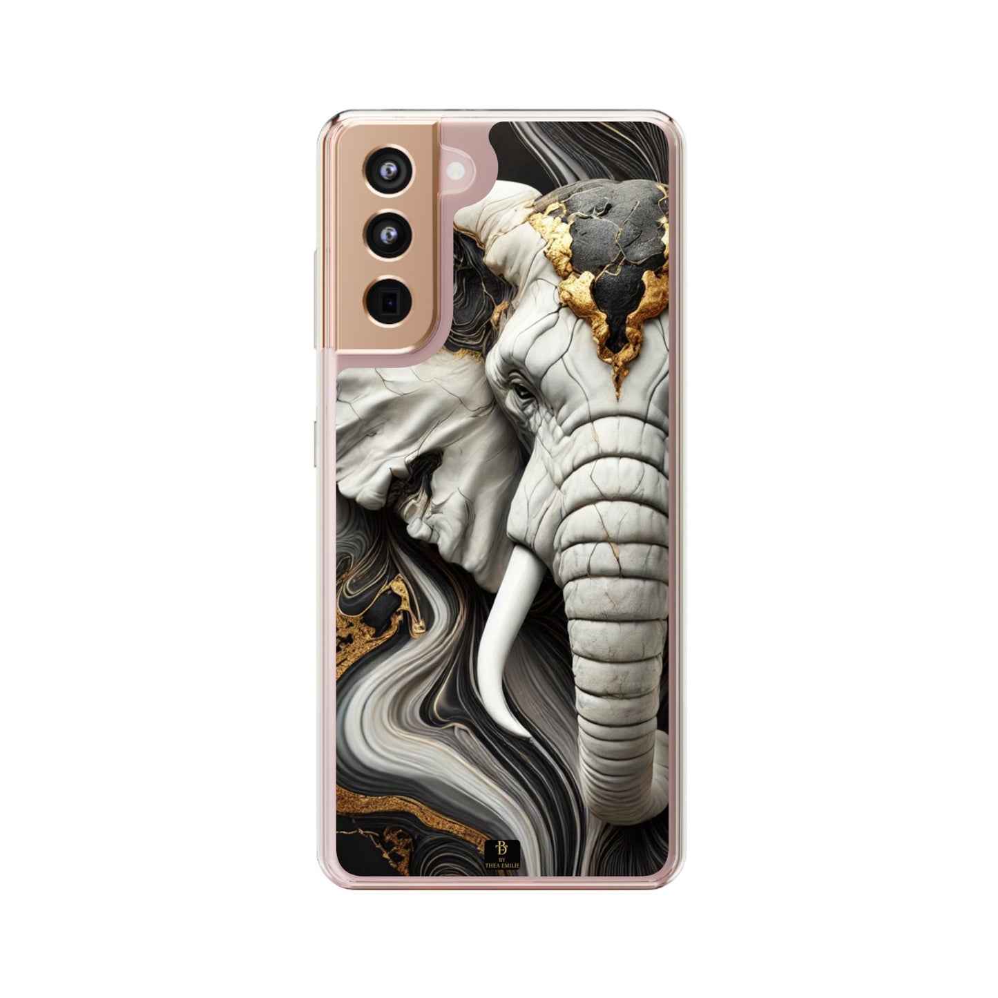 Artistic Elephant Clear Phone Case – Marble & Gold Wildlife Design for iPhone