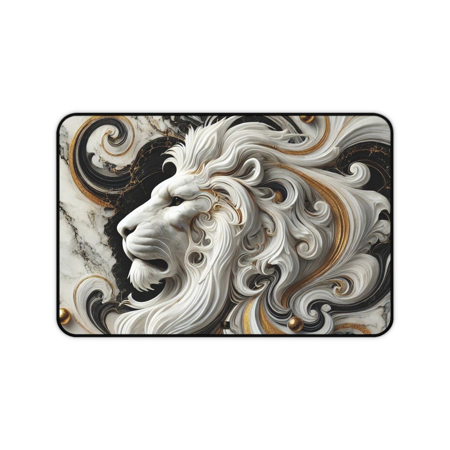 Marble Lion Desk Pad – Luxury Gold & Black Mouse Mat in 3 Sizes