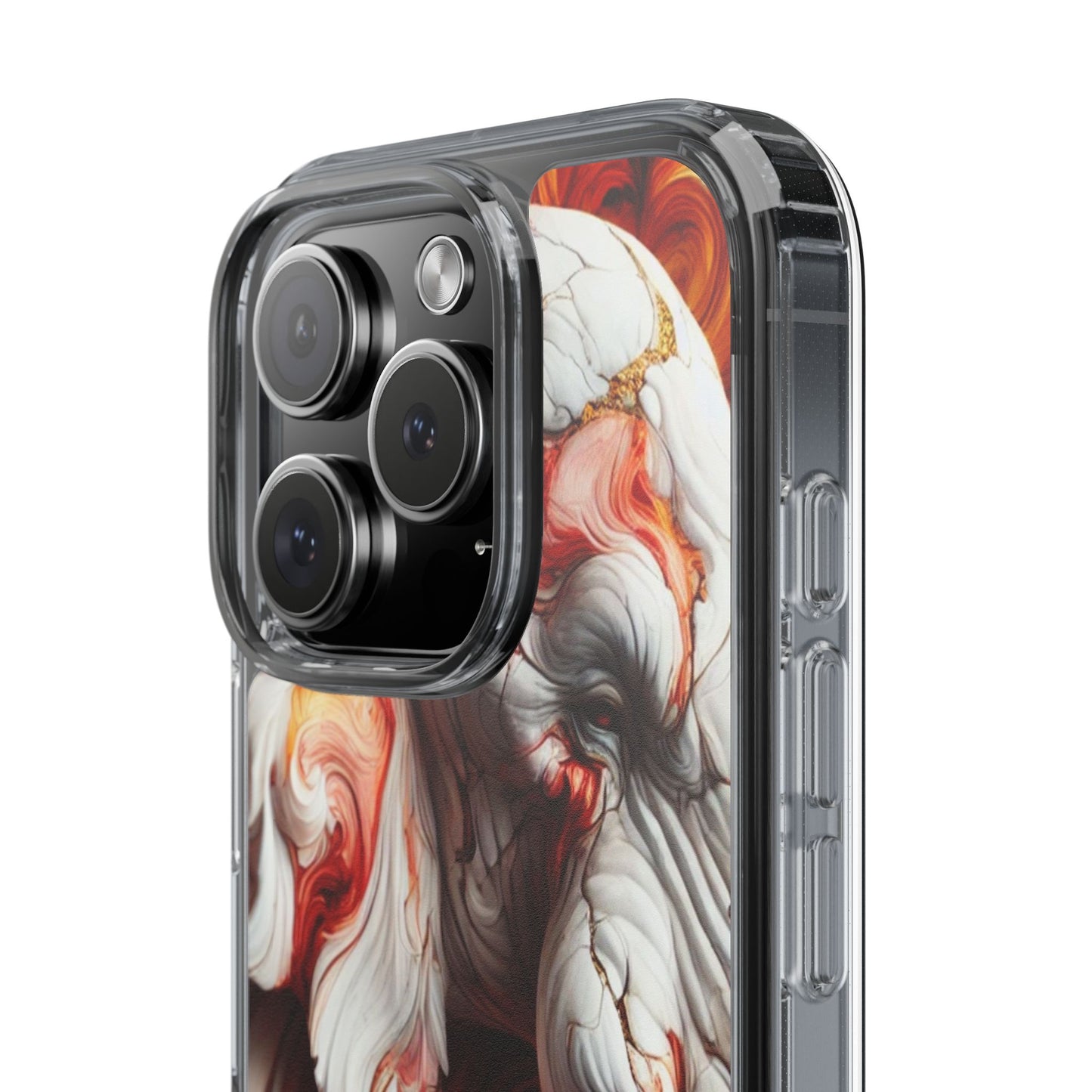 Fiery Marble Elephant Clear Phone Case – Bold Red & Orange Artistic Design for iPhone