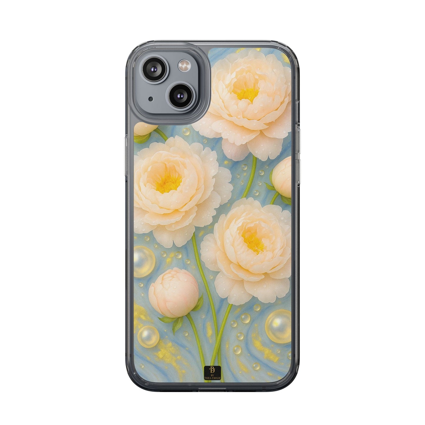 Peonies Marble Phone Case – Blue, White & Gold Artistic Design