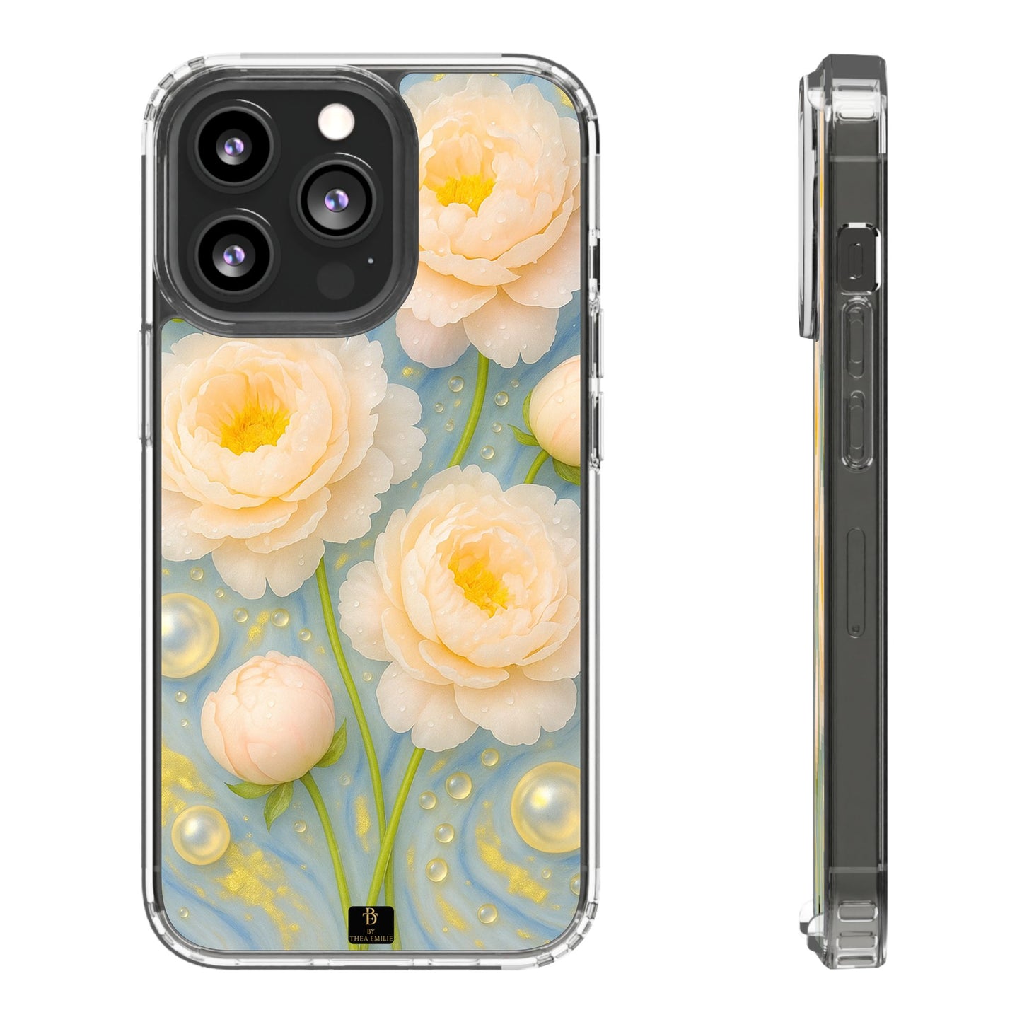 Peonies Marble Phone Case – Blue, White & Gold Artistic Design