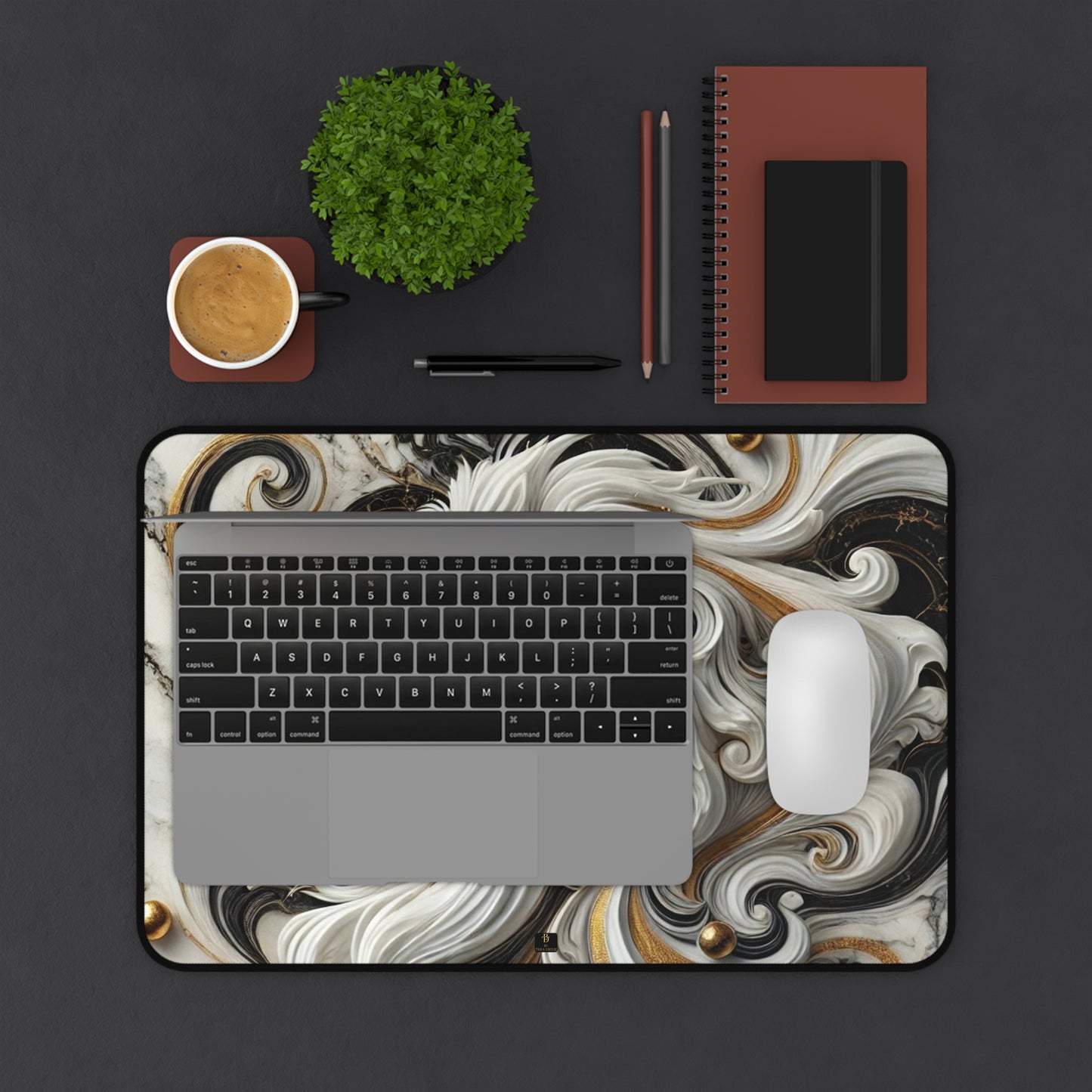 Marble Lion Desk Pad – Luxury Gold & Black Mouse Mat in 3 Sizes