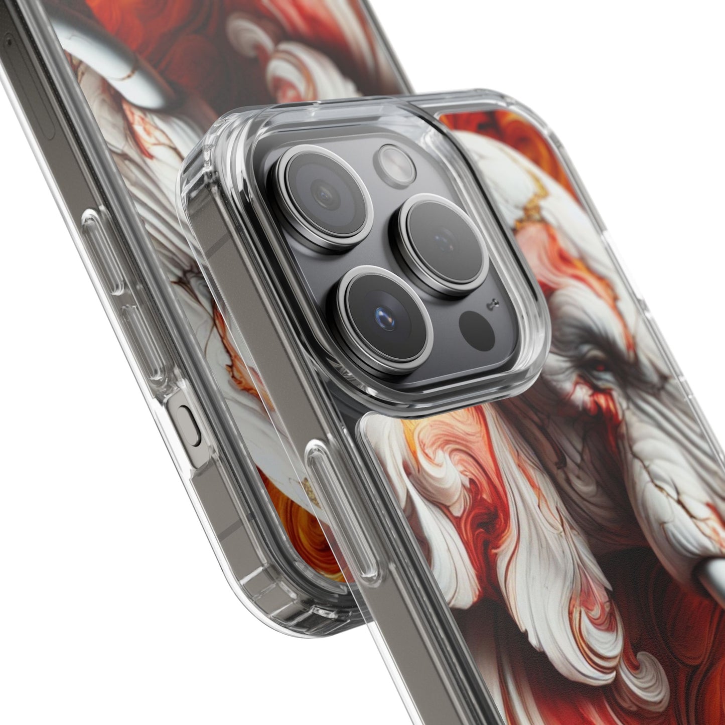 Fiery Marble Elephant Clear Phone Case – Bold Red & Orange Artistic Design for iPhone