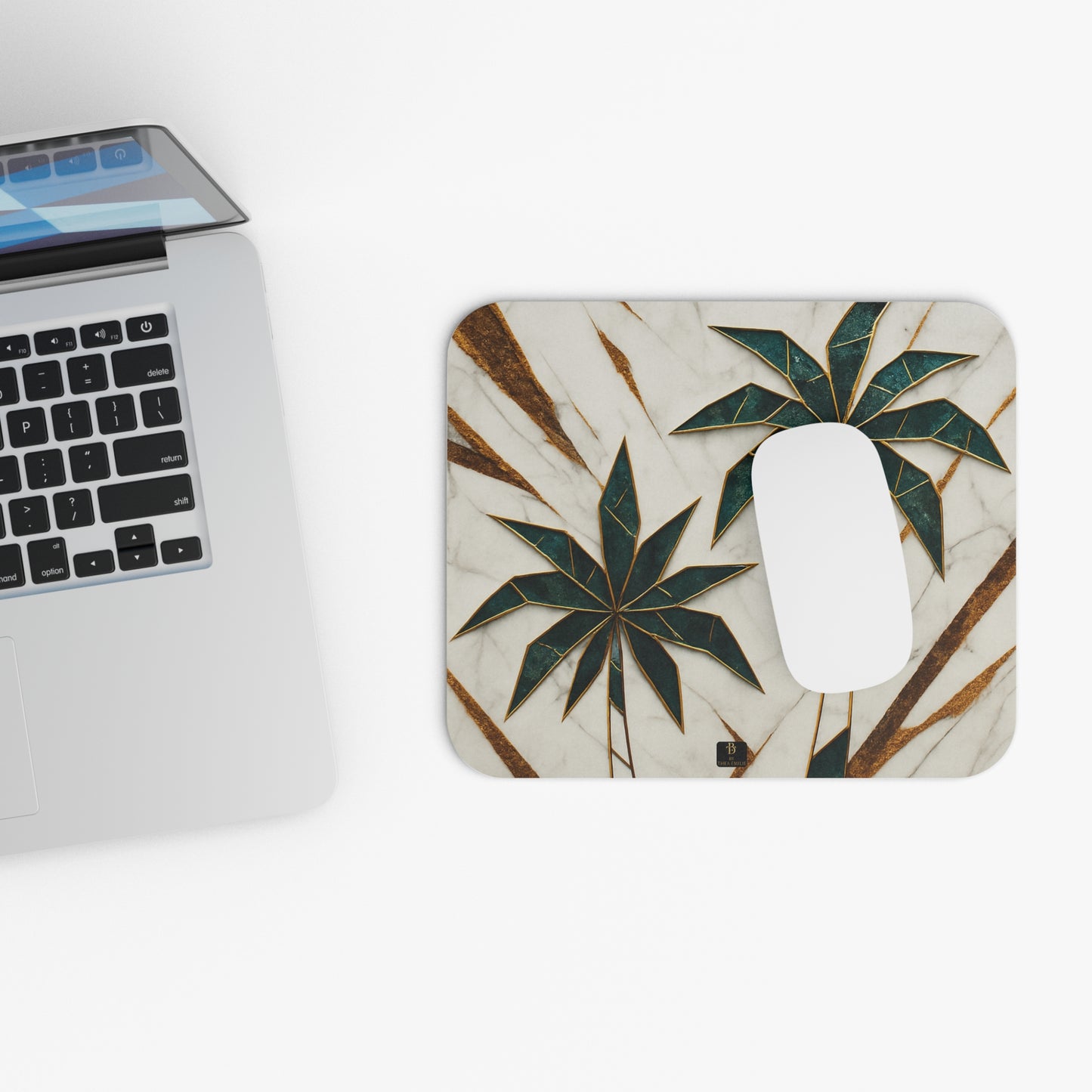 Tropical Palm Marble Desk Mat – Green & Gold Design