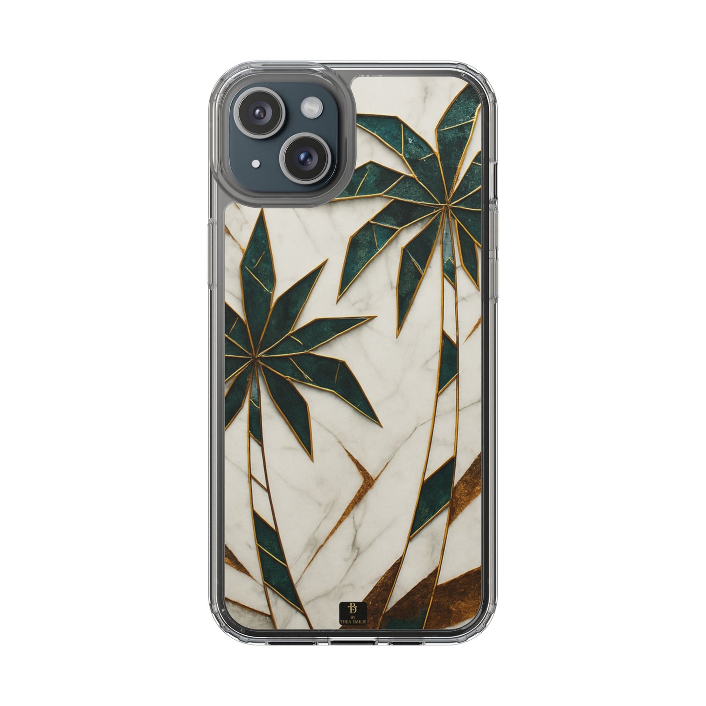 Marble Palm Tree Phone Case – Artistic Green & Gold Tropical Design