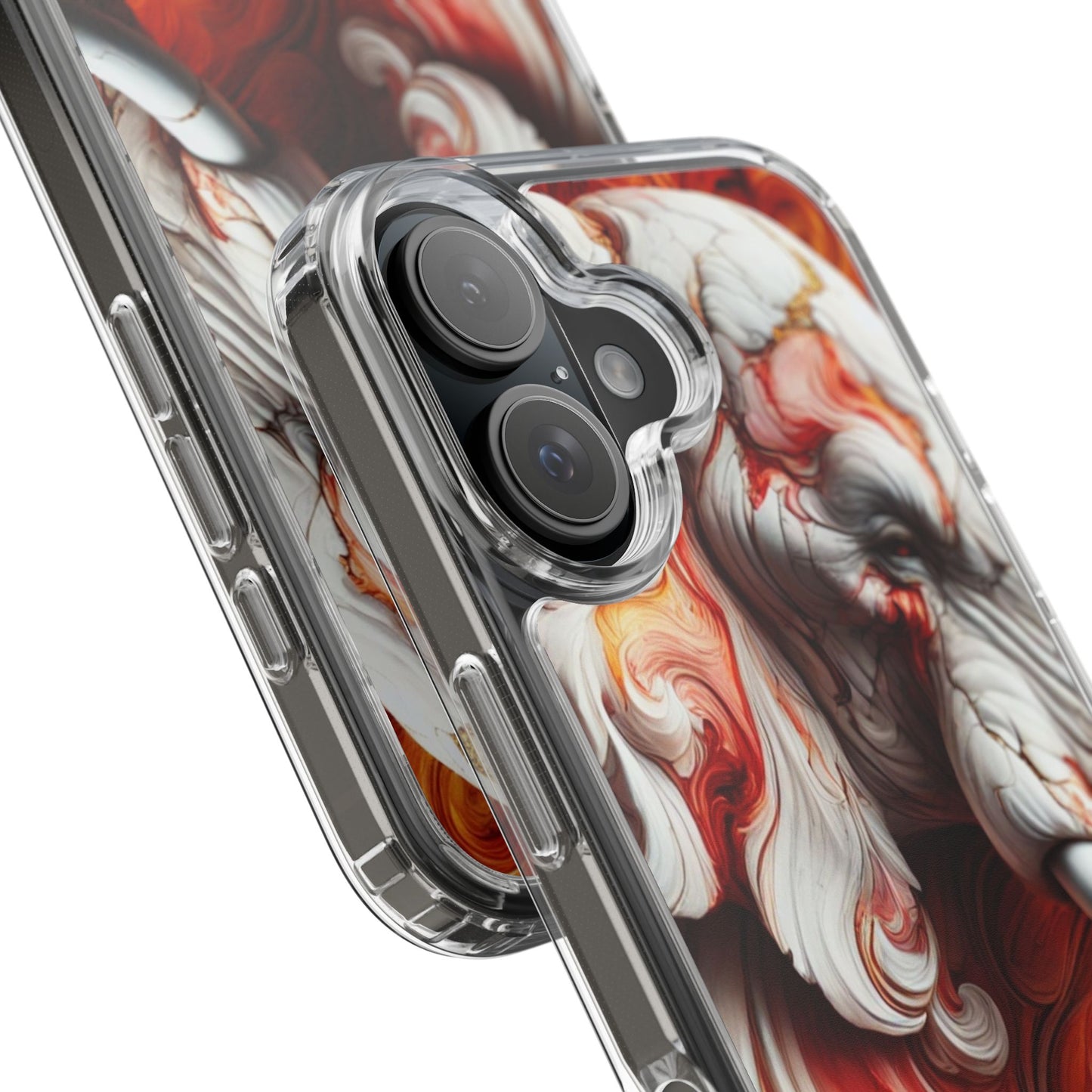 Fiery Marble Elephant Clear Phone Case – Bold Red & Orange Artistic Design for iPhone