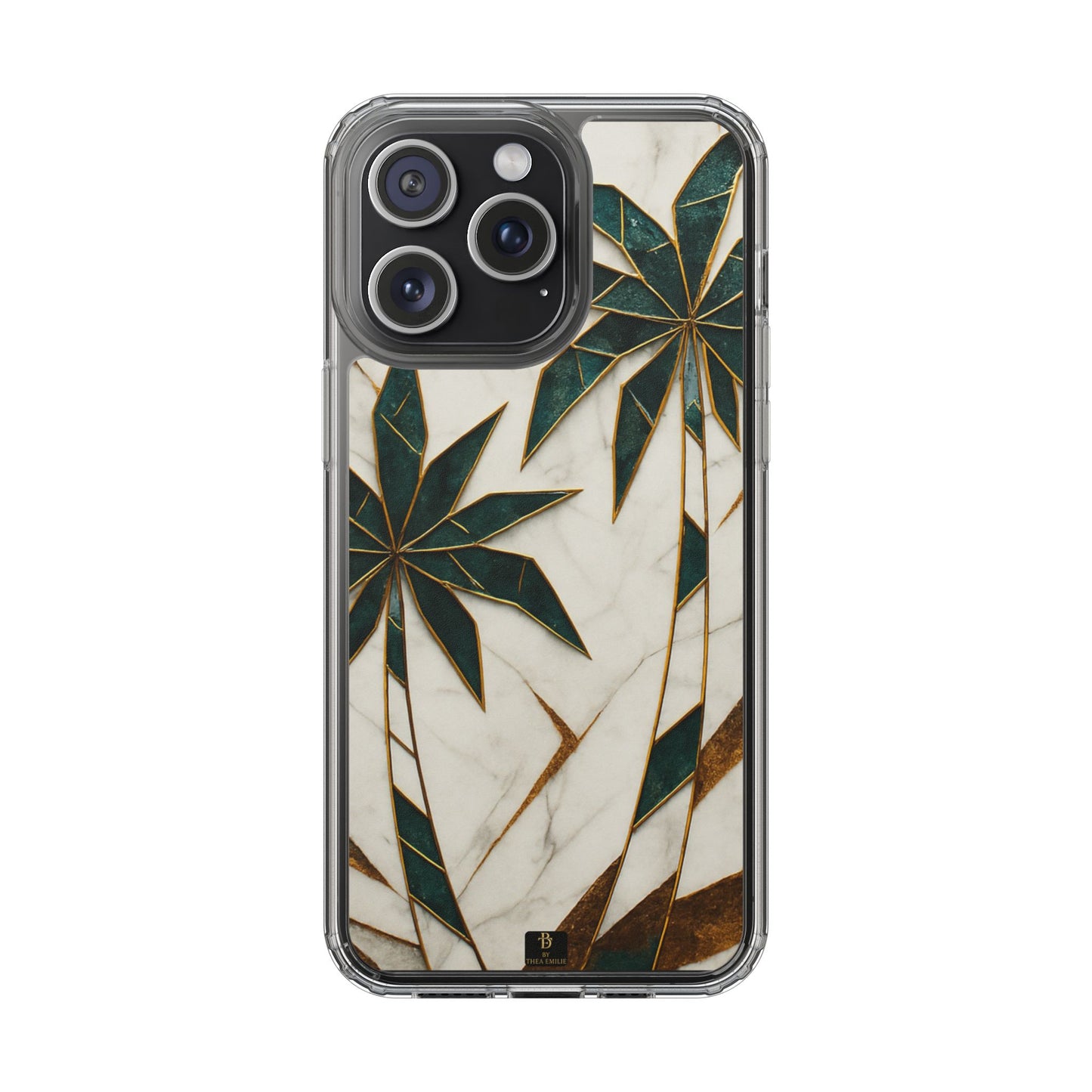 Marble Palm Tree Phone Case – Artistic Green & Gold Tropical Design