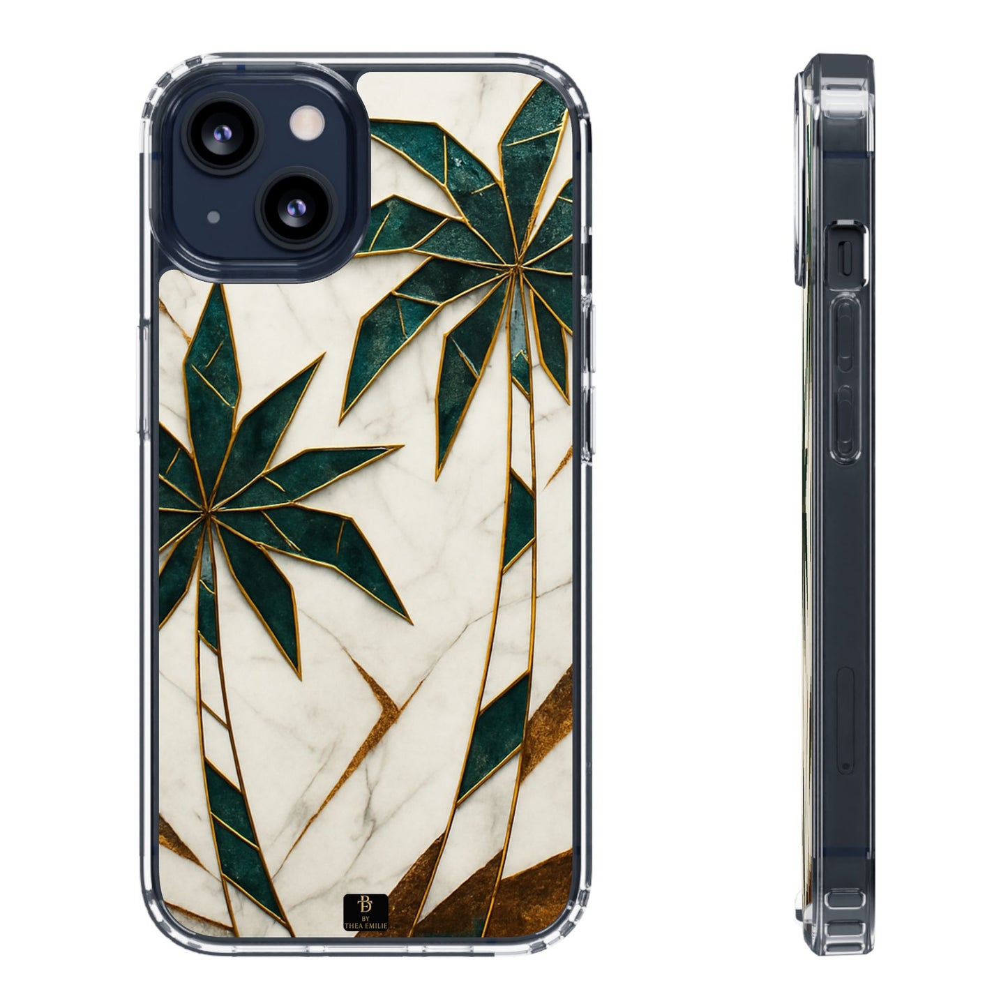 Marble Palm Tree Phone Case – Artistic Green & Gold Tropical Design