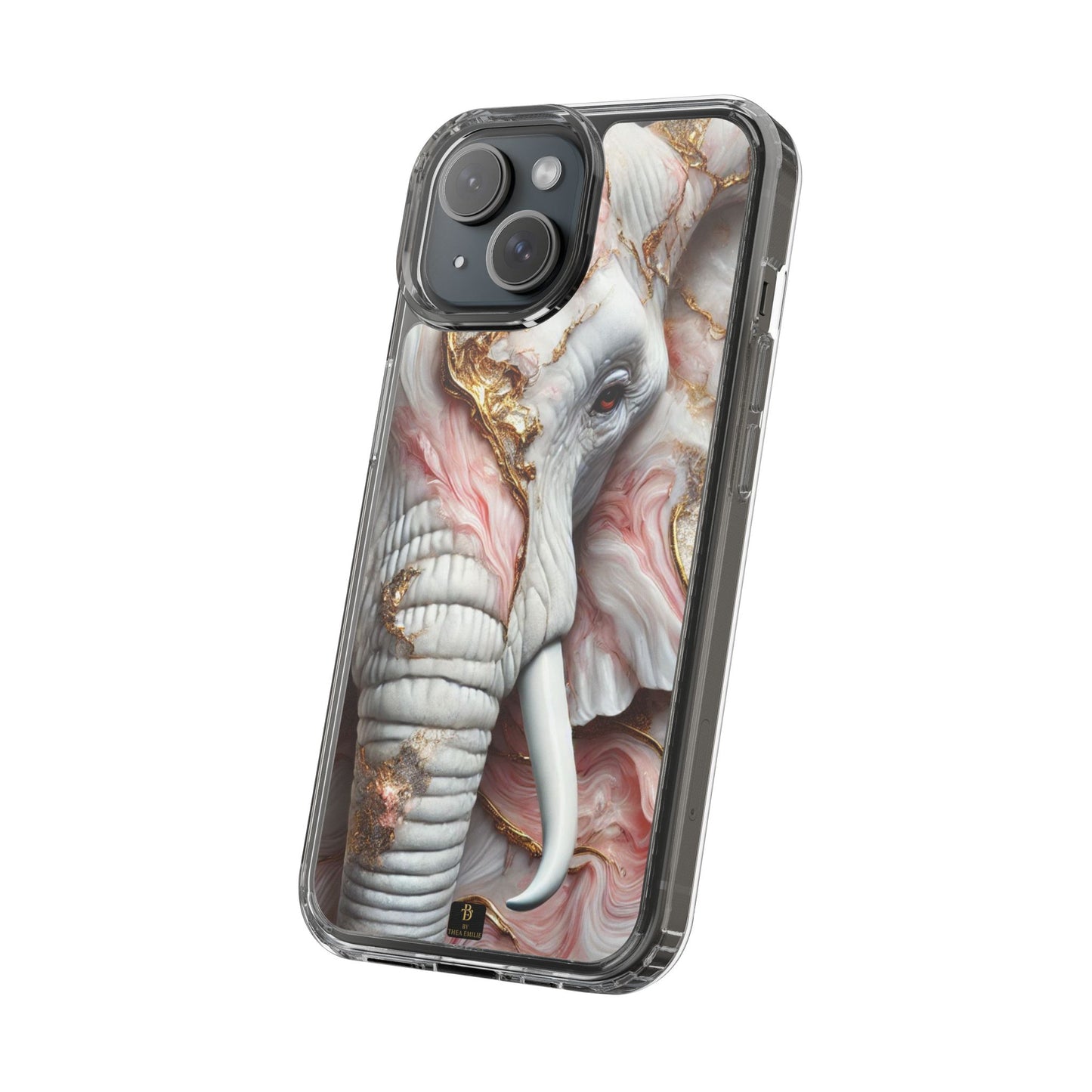 Elegant Elephant Marble Phone Case – Blush, White & Gold Artistic Design