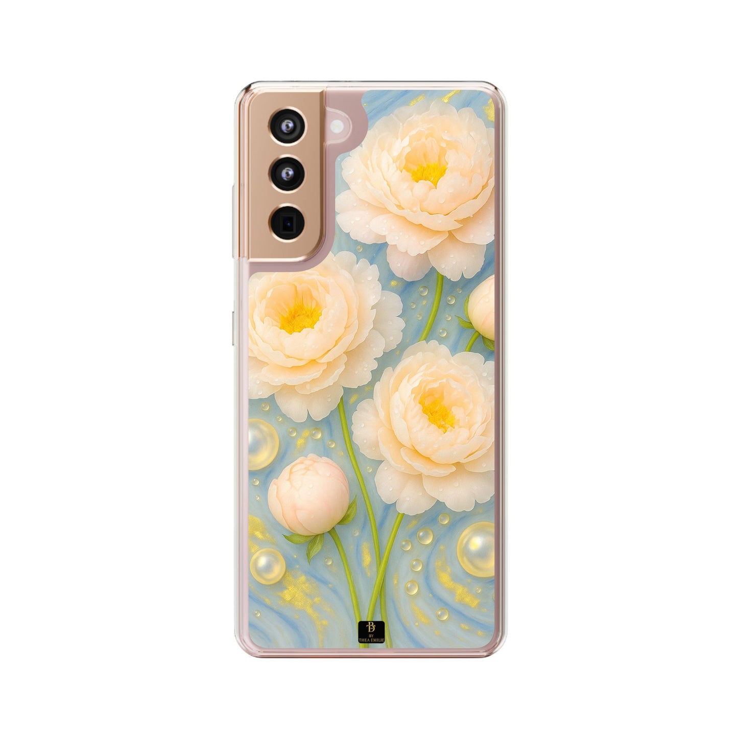 Peonies Marble Phone Case – Blue, White & Gold Artistic Design