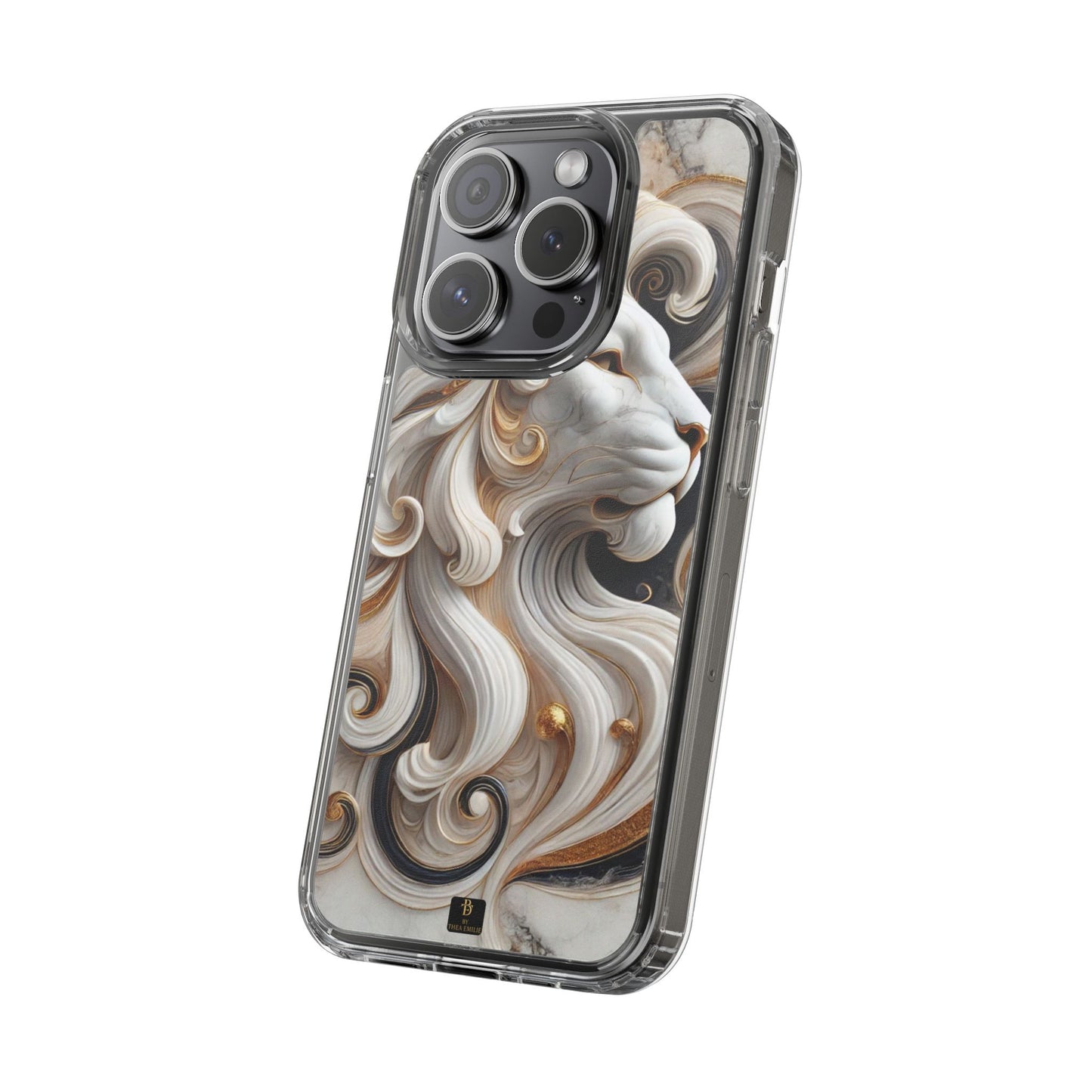 Artistic Lion Clear Phone Case – Marble Gold Design, Stylish Protection for iPhone