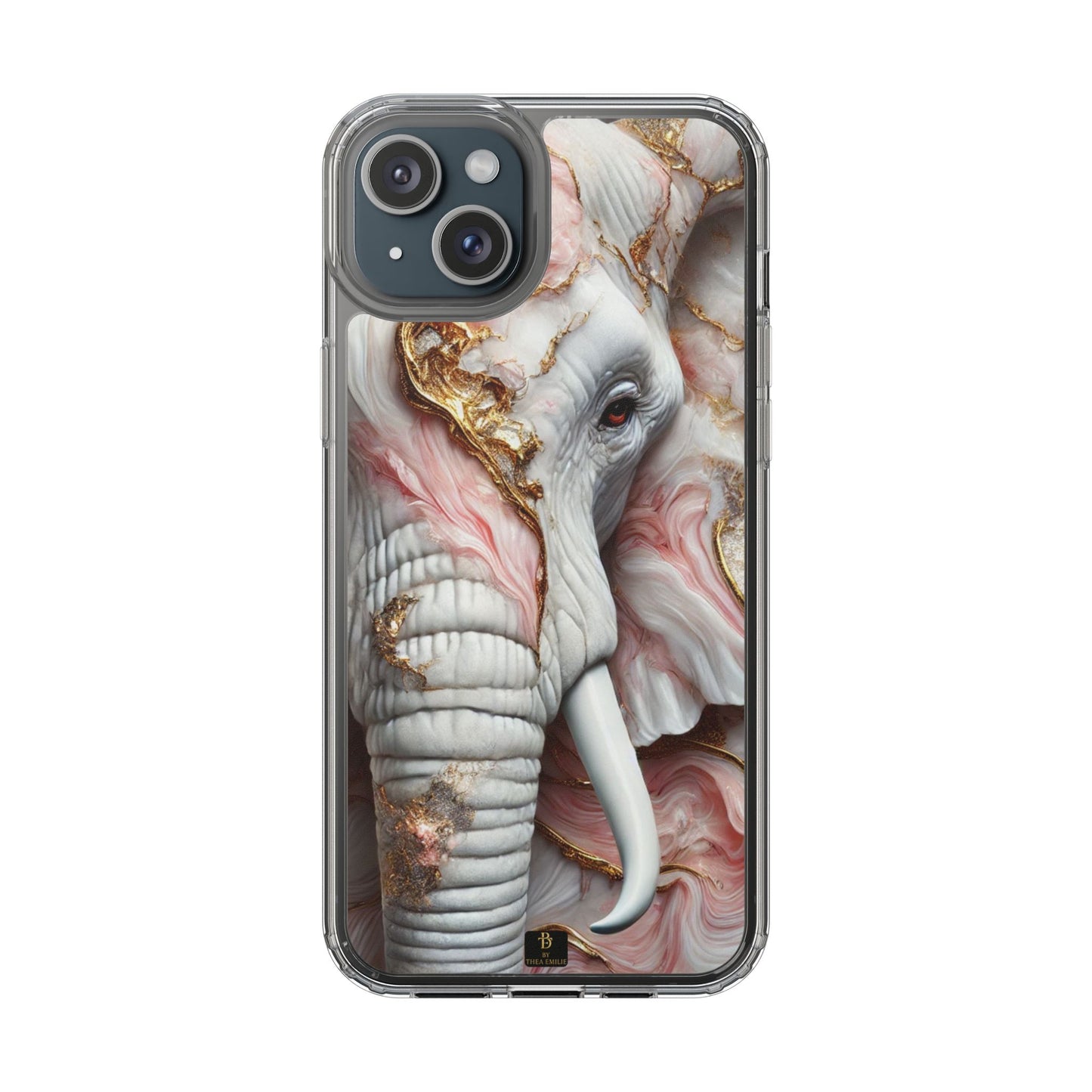 Elegant Elephant Marble Phone Case – Blush, White & Gold Artistic Design