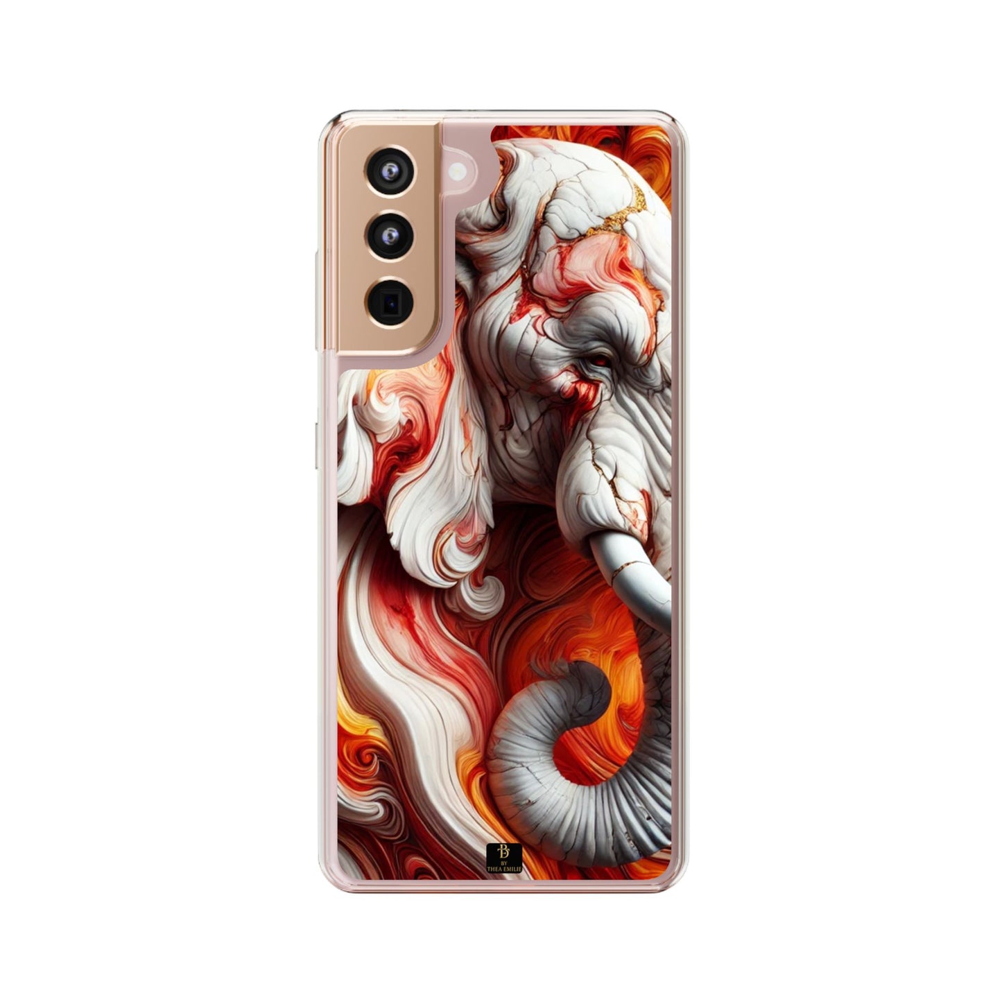 Fiery Marble Elephant Clear Phone Case – Bold Red & Orange Artistic Design for iPhone