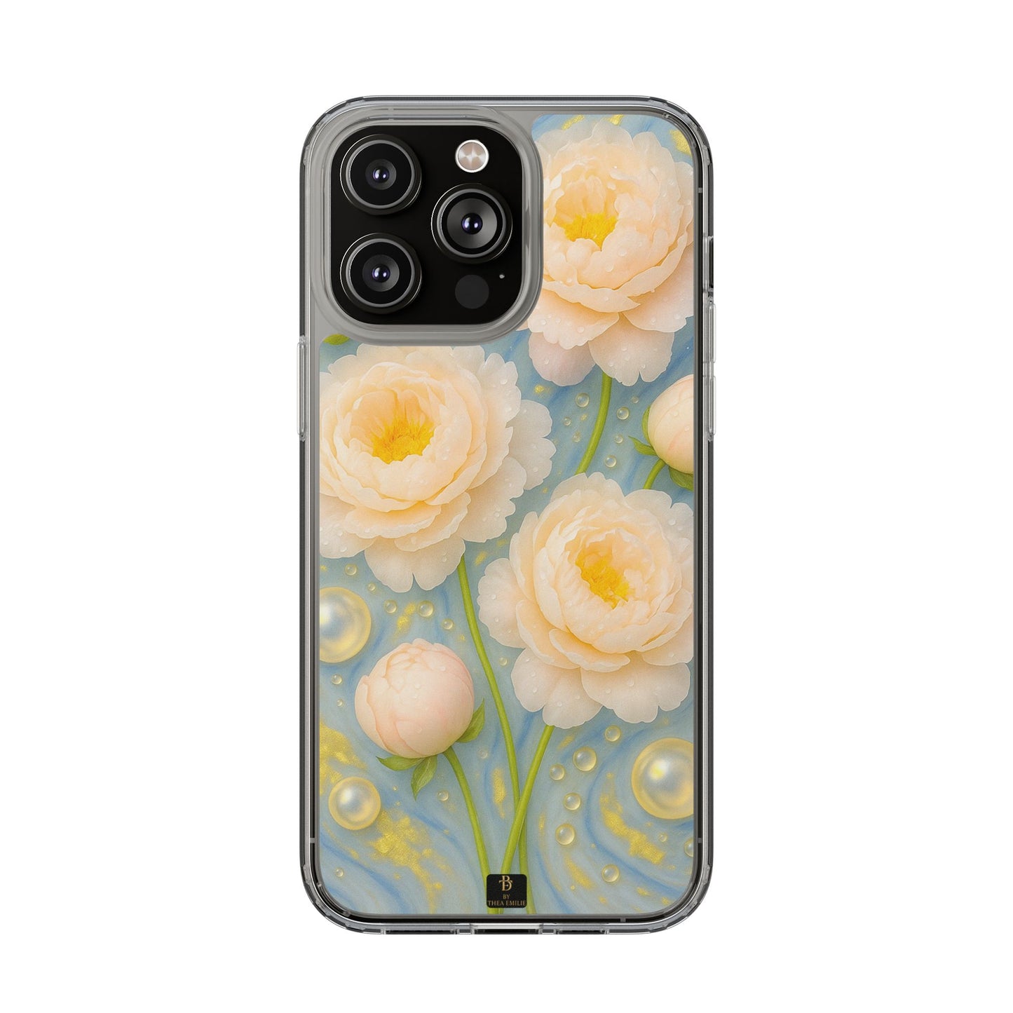 Peonies Marble Phone Case – Blue, White & Gold Artistic Design