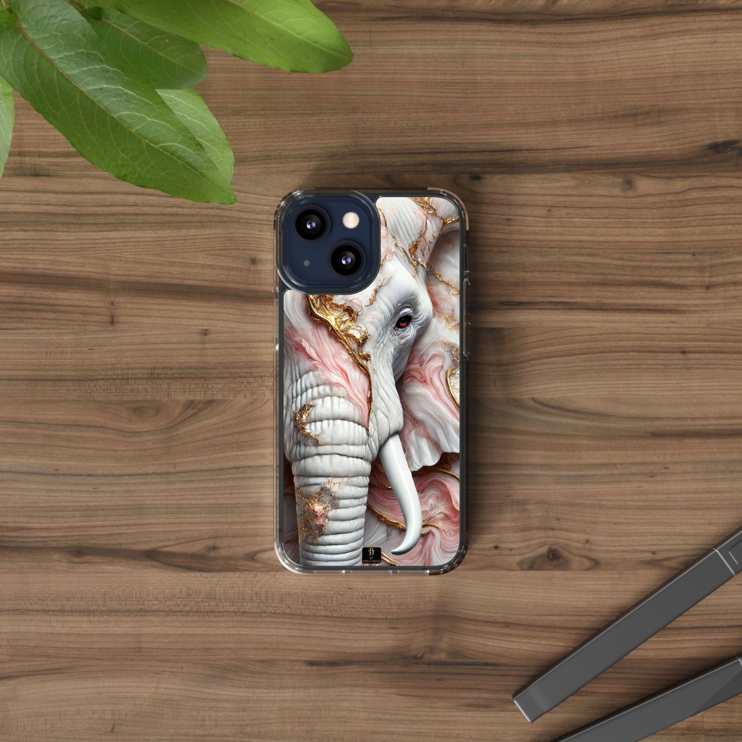 Elegant Elephant Marble Phone Case – Blush, White & Gold Artistic Design