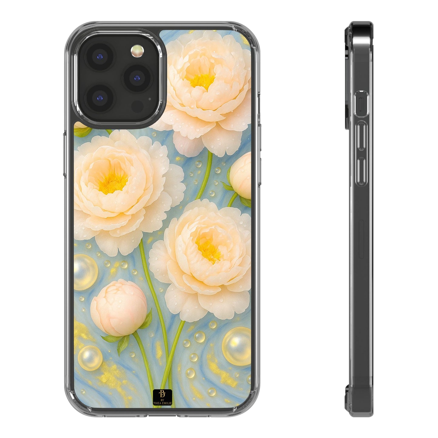 Peonies Marble Phone Case – Blue, White & Gold Artistic Design