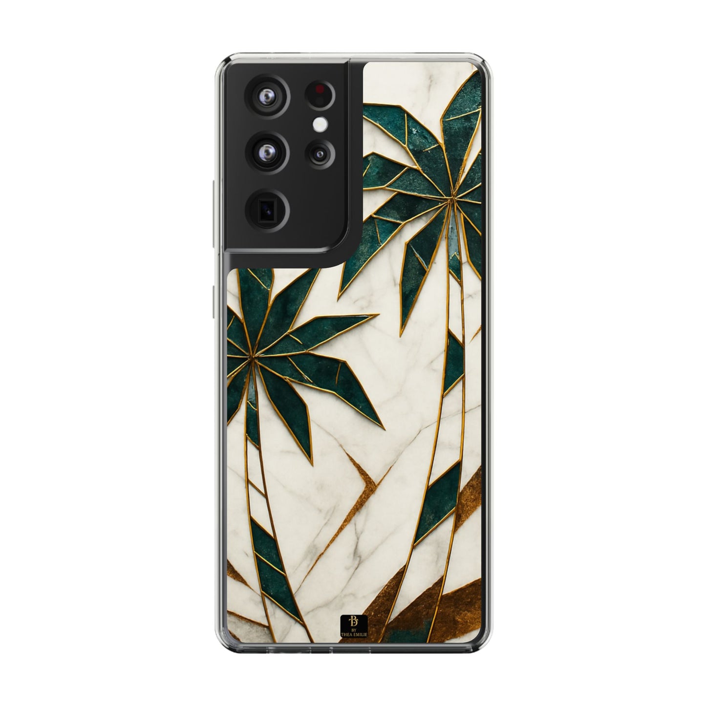 Marble Palm Tree Phone Case – Artistic Green & Gold Tropical Design