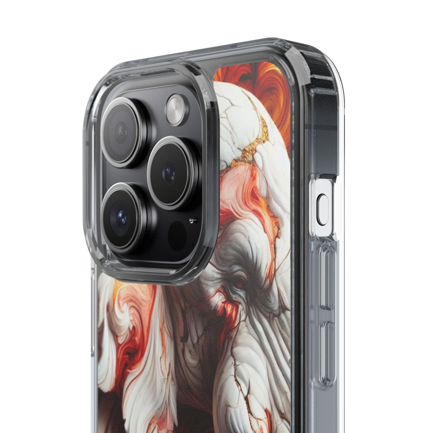 Fiery Marble Elephant Clear Phone Case – Bold Red & Orange Artistic Design for iPhone