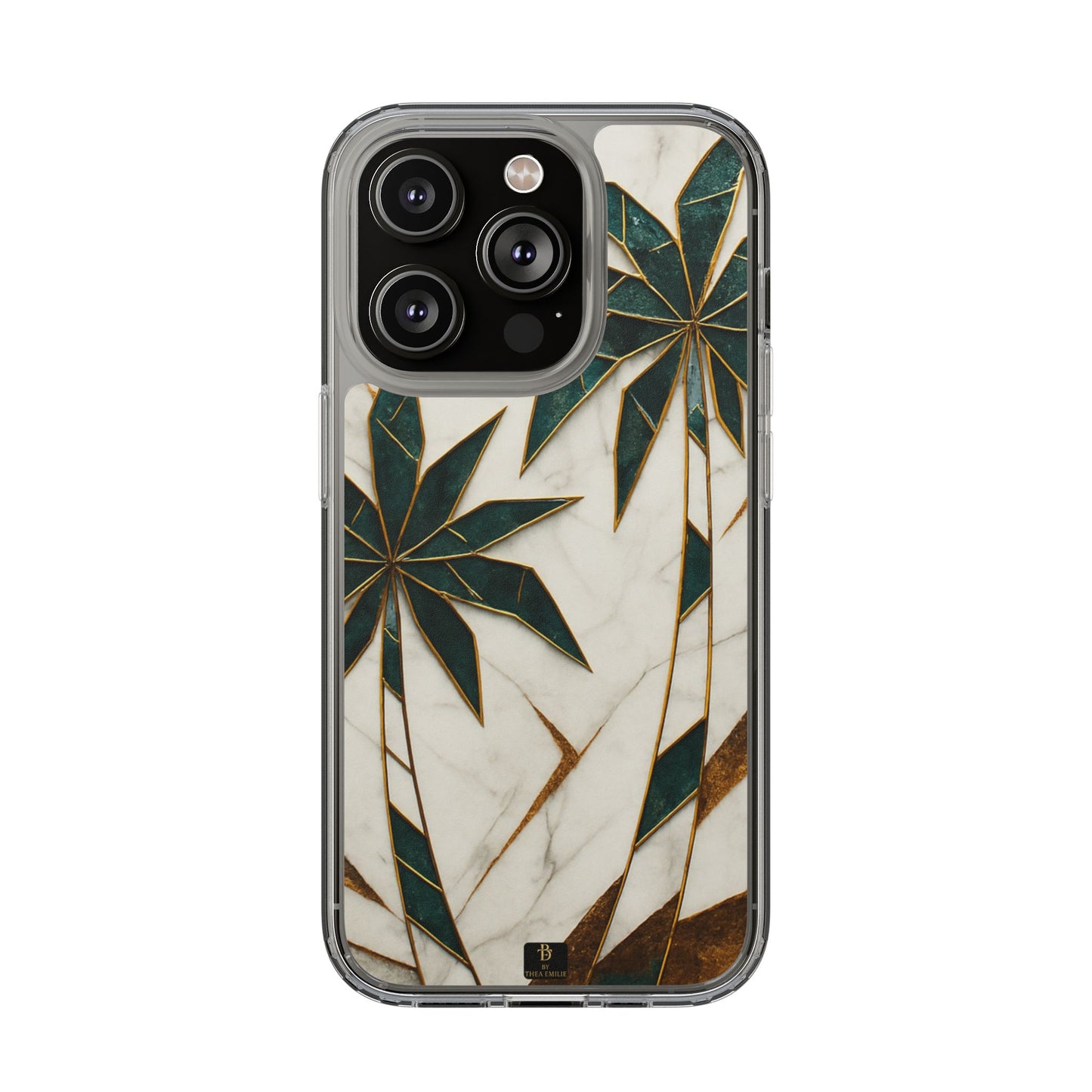 Marble Palm Tree Phone Case – Artistic Green & Gold Tropical Design