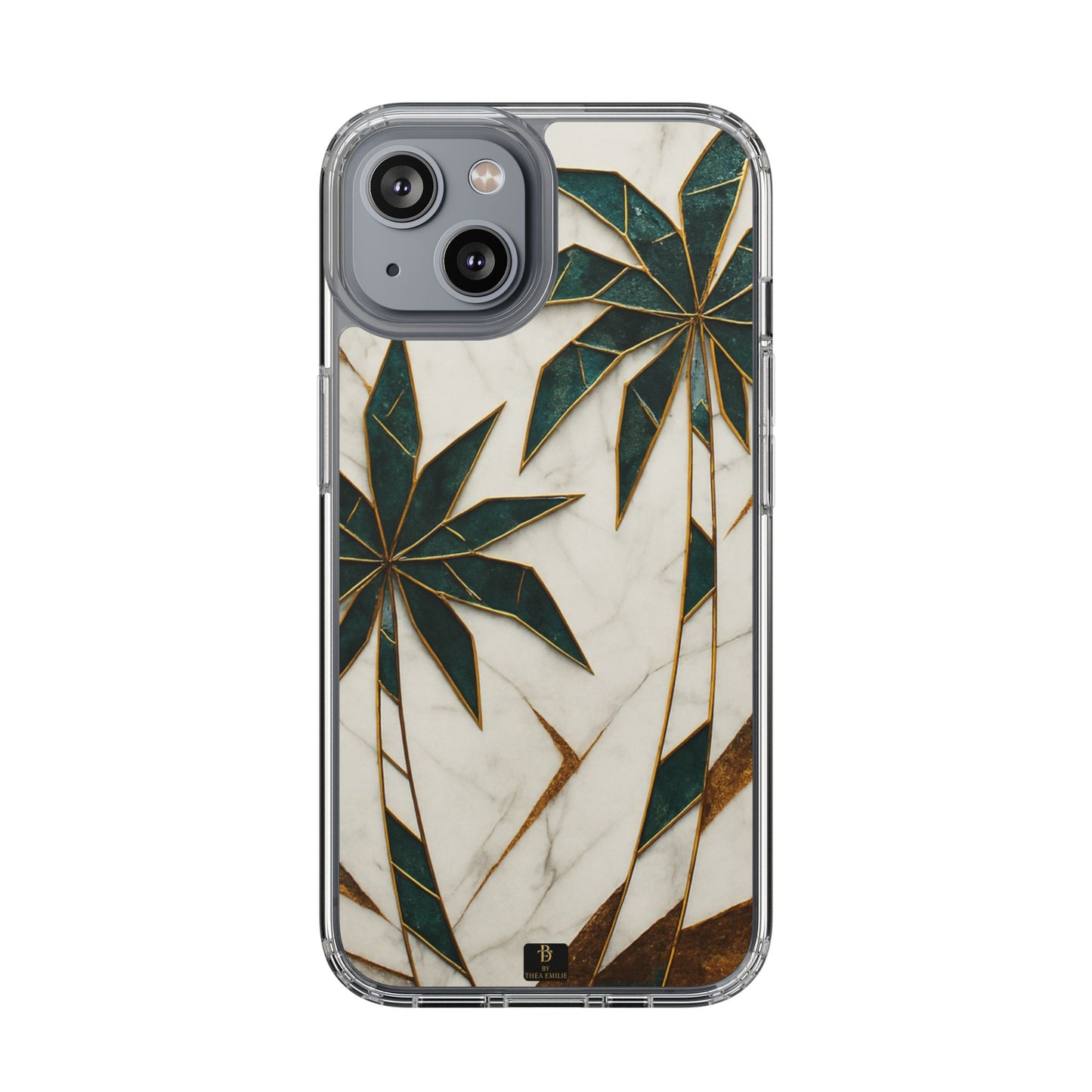 Marble Palm Tree Phone Case – Artistic Green & Gold Tropical Design