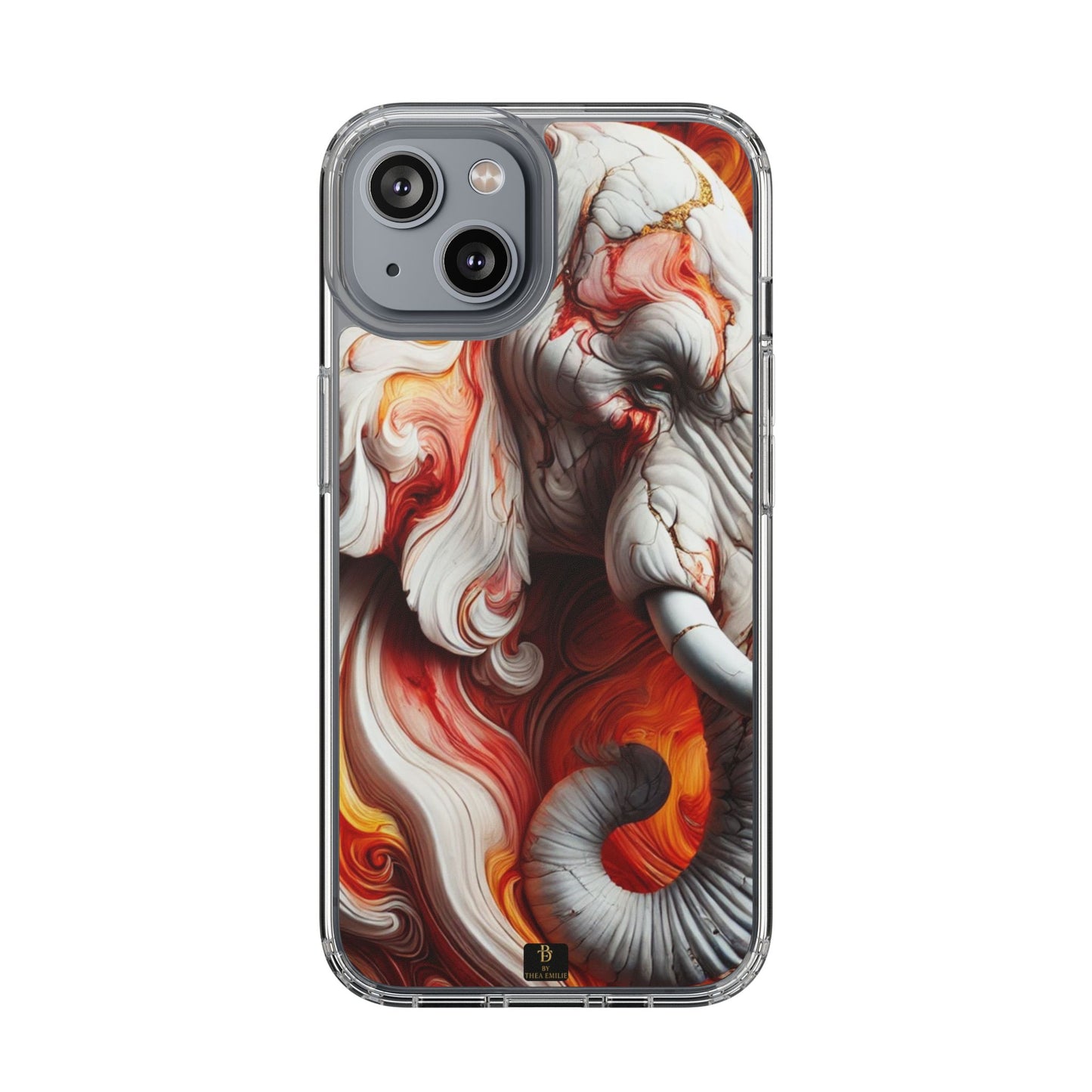 Fiery Marble Elephant Clear Phone Case – Bold Red & Orange Artistic Design for iPhone