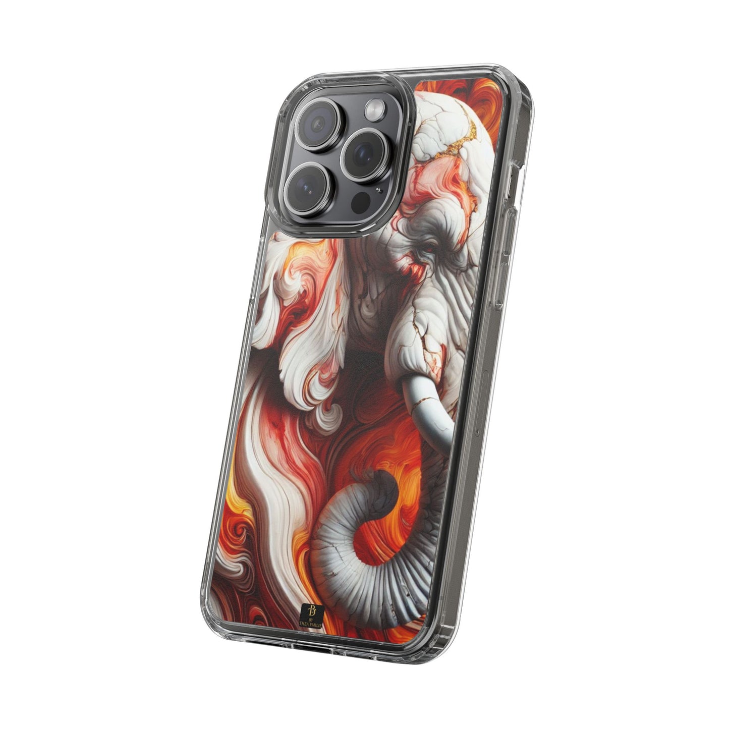Fiery Marble Elephant Clear Phone Case – Bold Red & Orange Artistic Design for iPhone