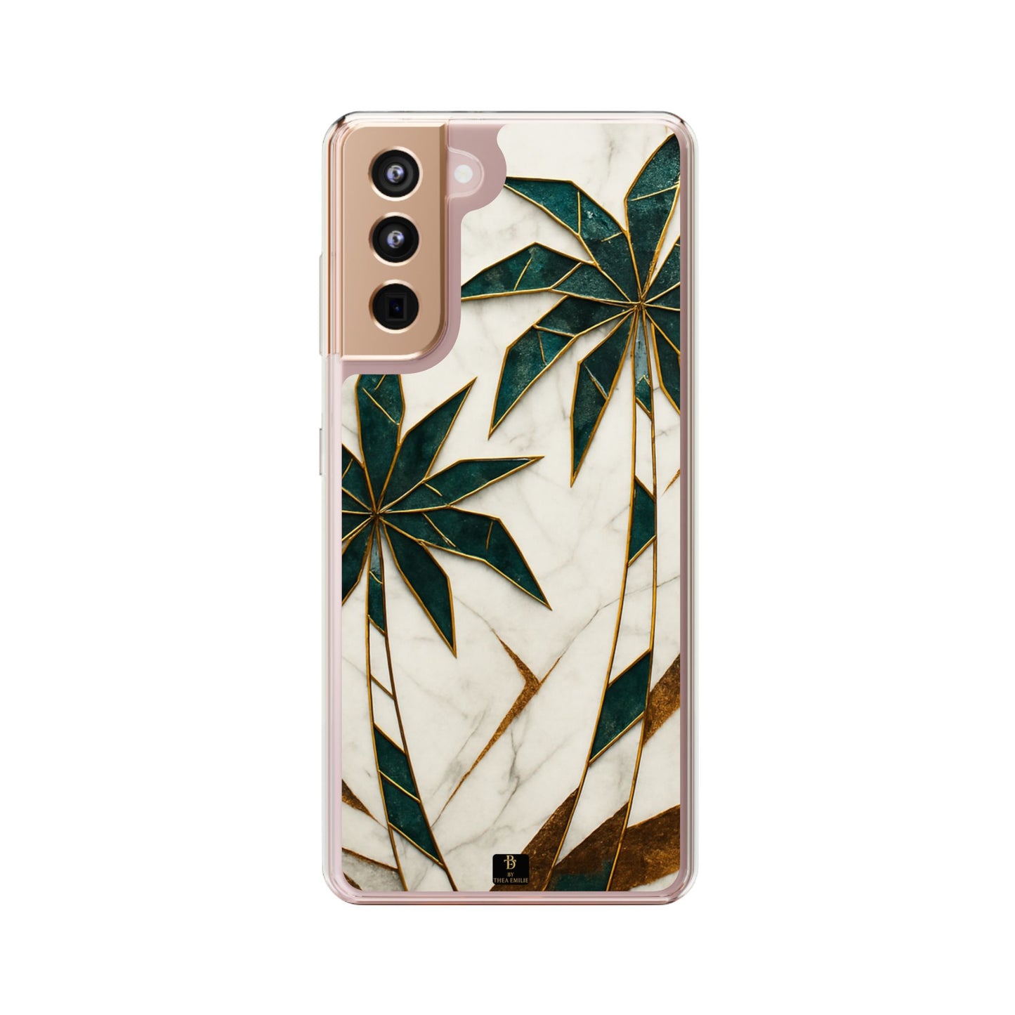 Marble Palm Tree Phone Case – Artistic Green & Gold Tropical Design