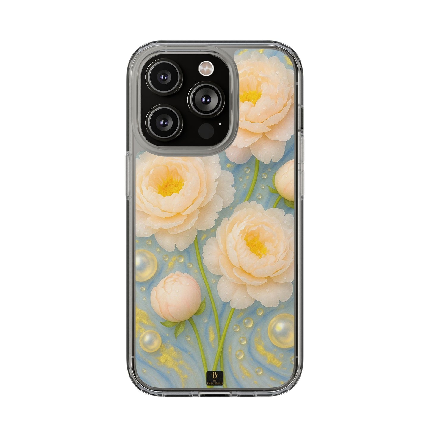 Peonies Marble Phone Case – Blue, White & Gold Artistic Design