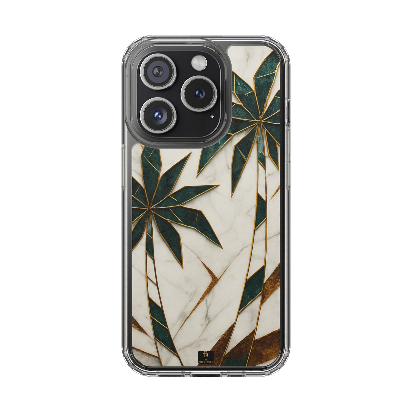 Marble Palm Tree Phone Case – Artistic Green & Gold Tropical Design