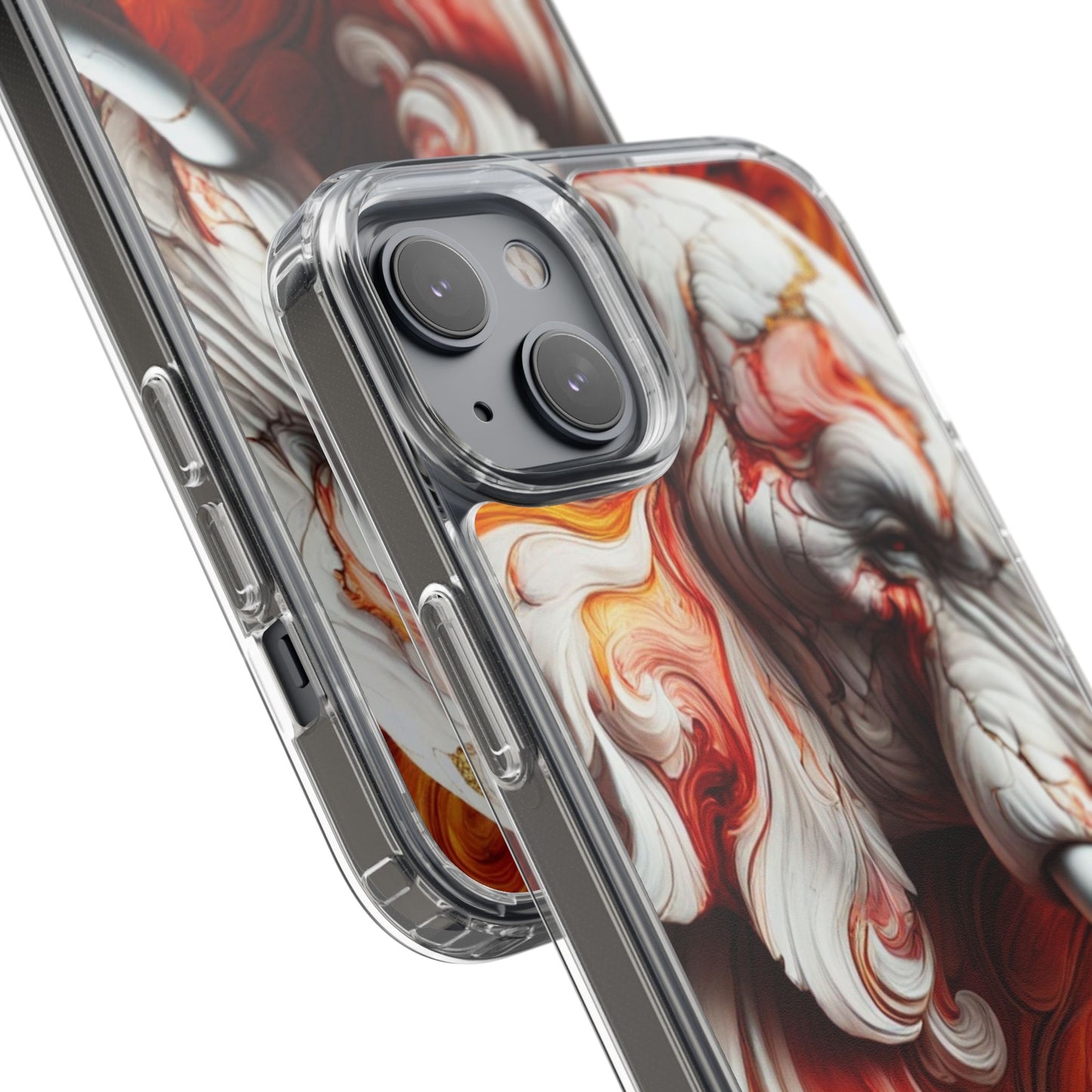 Fiery Marble Elephant Clear Phone Case – Bold Red & Orange Artistic Design for iPhone
