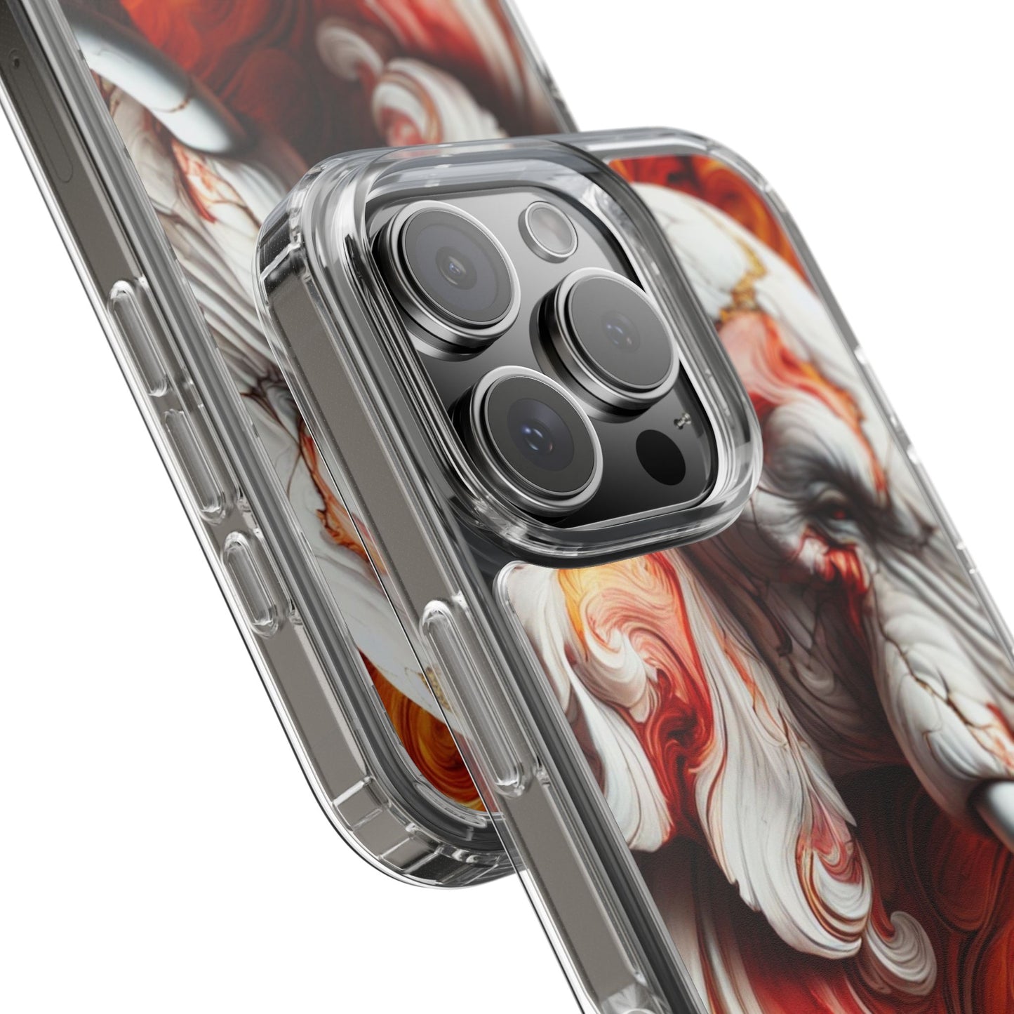 Fiery Marble Elephant Clear Phone Case – Bold Red & Orange Artistic Design for iPhone