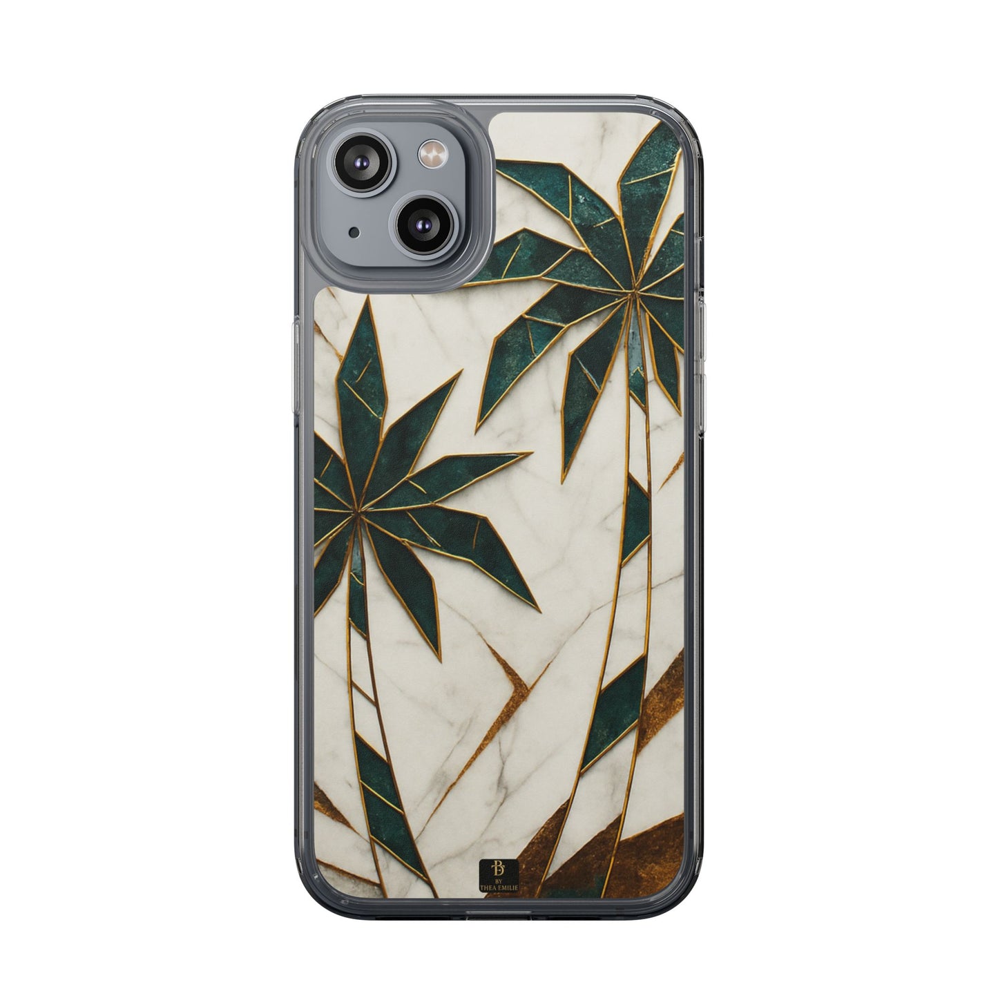 Marble Palm Tree Phone Case – Artistic Green & Gold Tropical Design