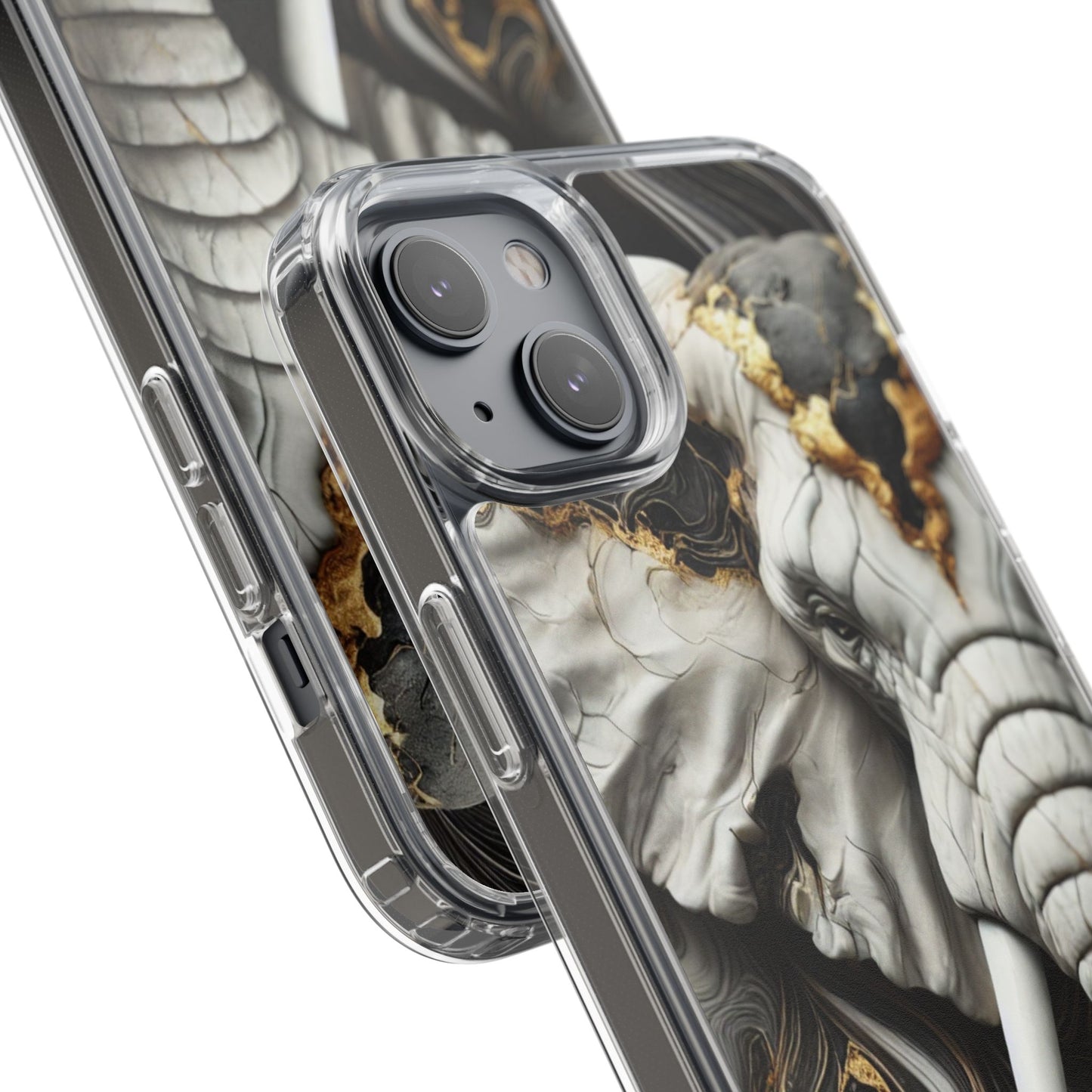 Artistic Elephant Clear Phone Case – Marble & Gold Wildlife Design for iPhone