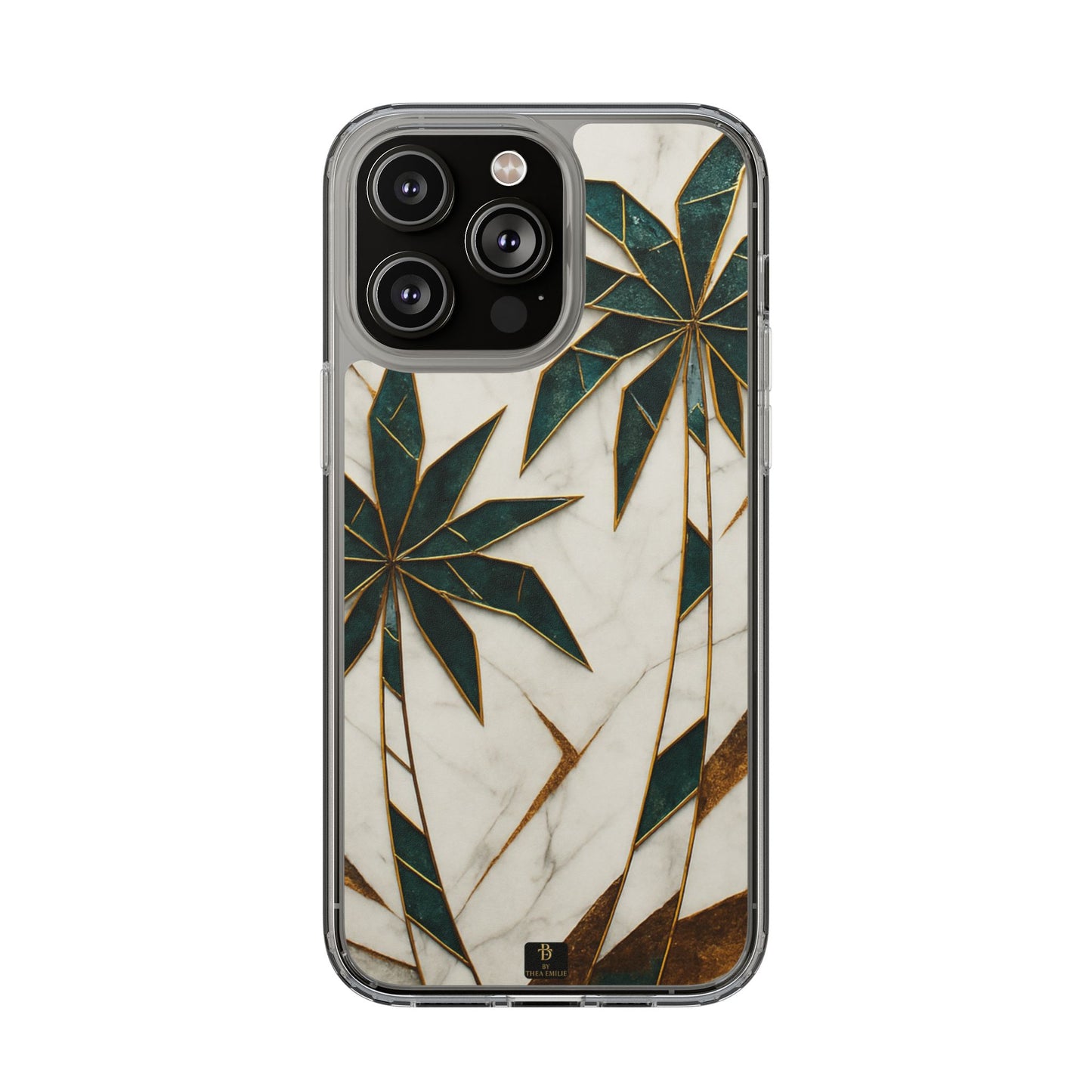 Marble Palm Tree Phone Case – Artistic Green & Gold Tropical Design