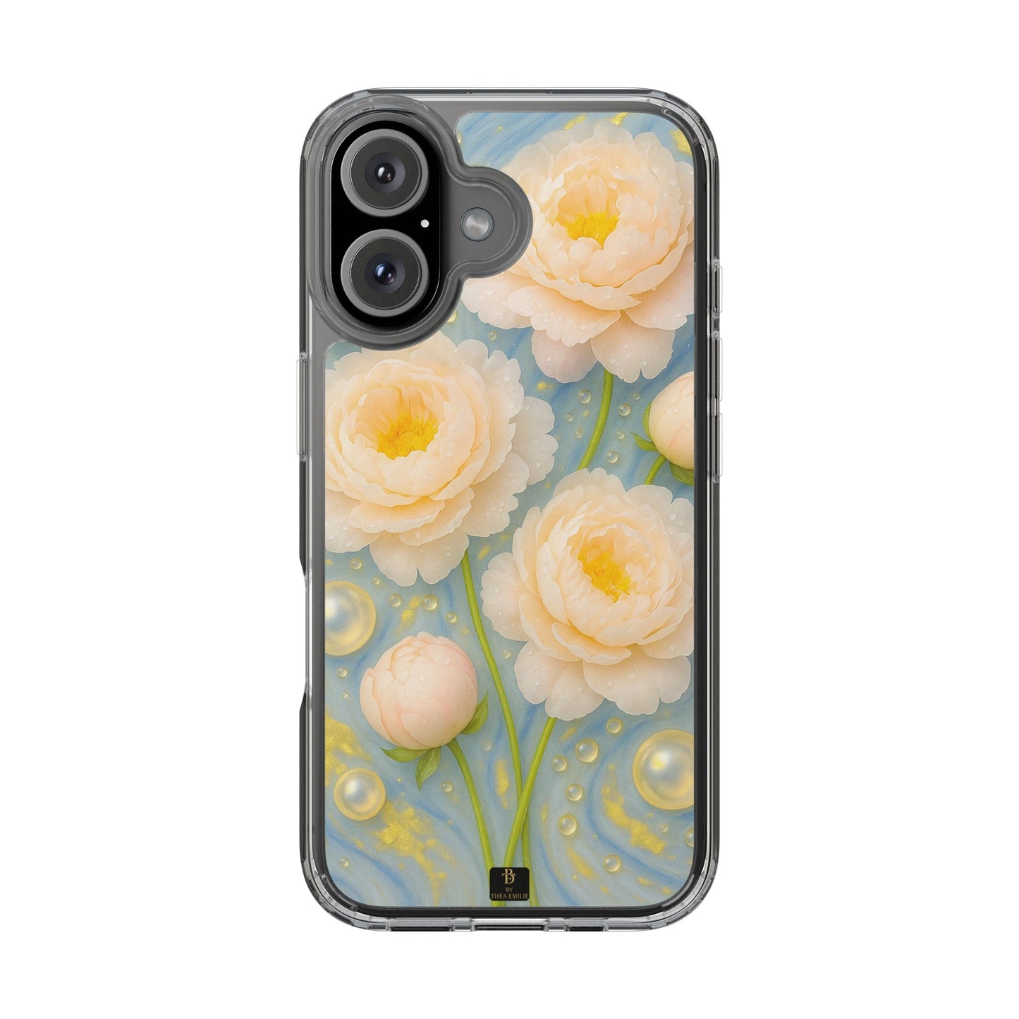 Peonies Marble Phone Case – Blue, White & Gold Artistic Design