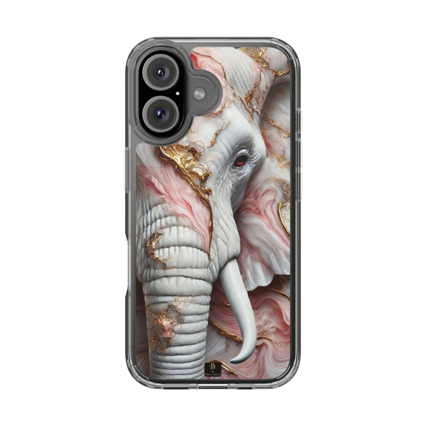 Elegant Elephant Marble Phone Case – Blush, White & Gold Artistic Design